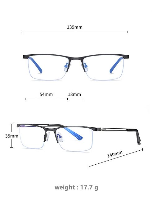CCspace Men's Semi-Rimless Rectangle Eyeglasses - Lightweight Alloy Frame (Model 54534) | Perfect for Work, Reading & Everyday Use