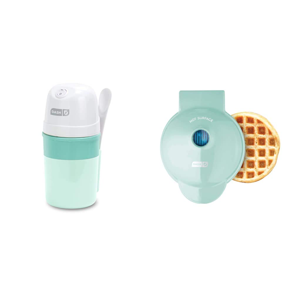 DASH My Pint Electric Ice Cream Maker & Mini Waffle Maker Set in Aqua - Perfect for Homemade Ice Cream and Waffles at Home, Parties, and Gifts