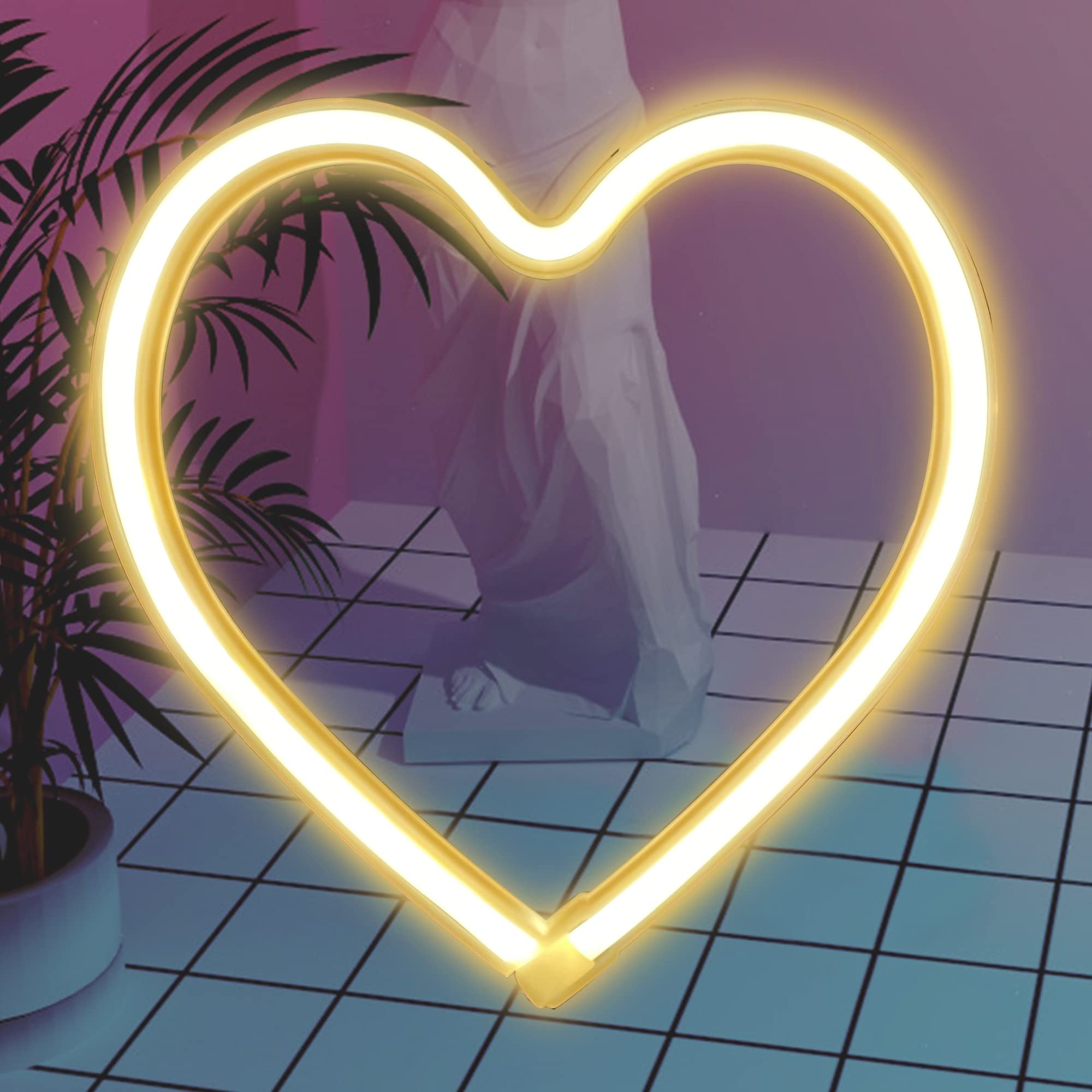 Hinittey LED Neon Sign - Love Heart Shape with Warm Yellow Light, USB Powered Wall Decor for Bedroom, Living Room, Wedding, Birthday Party Gifts for Boys, Girls, Kids & Adults | Romantic Home Lighting for Valentine's Day, Christmas & Special Occasions