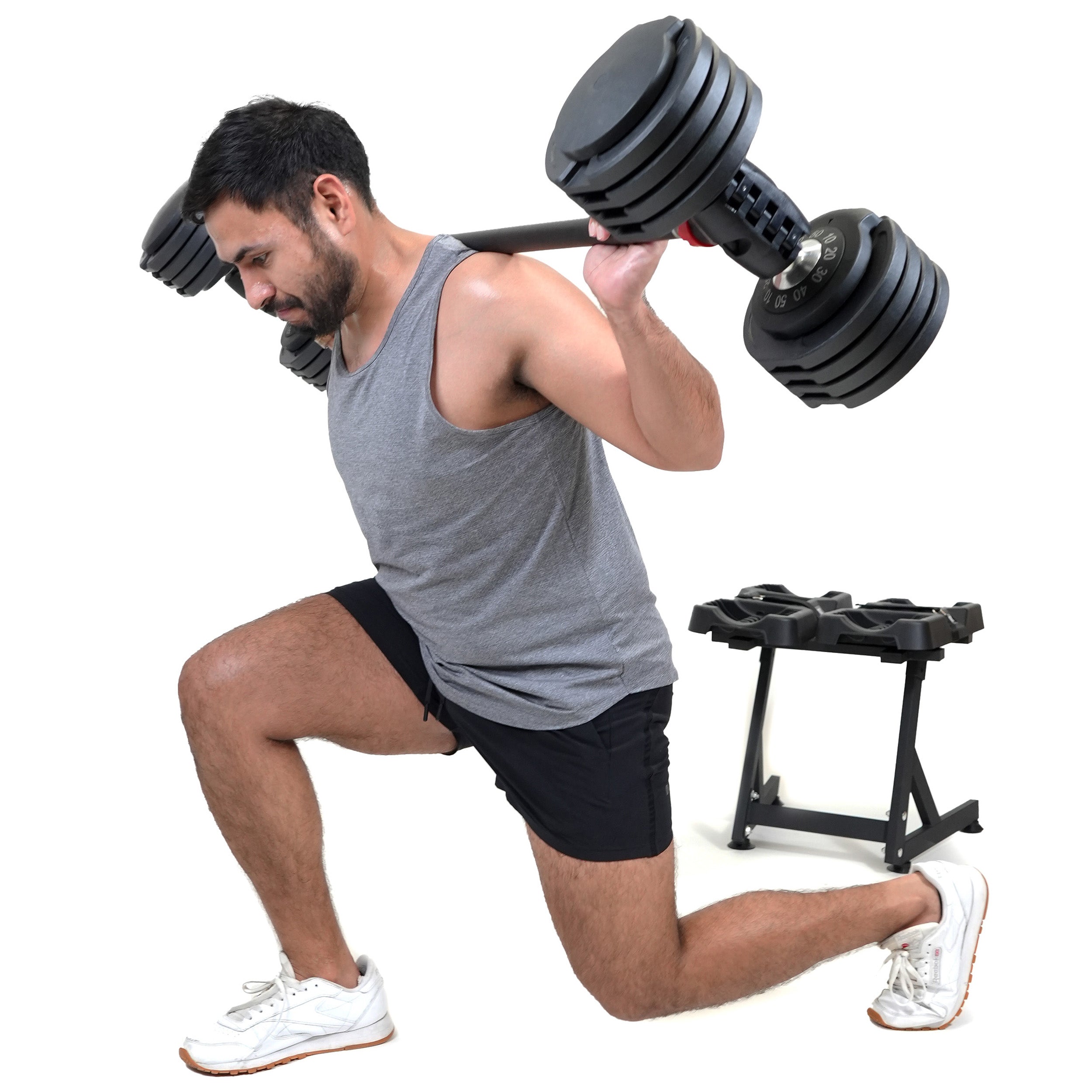 PRCTZ Adjustable Dumbbell Set with Barbell & Stand - 2x 10-50 lbs Weight Plates for Home Gym Strength Training - Perfect for Full Body Workouts, Muscle Building & Fitness Enthusiasts
