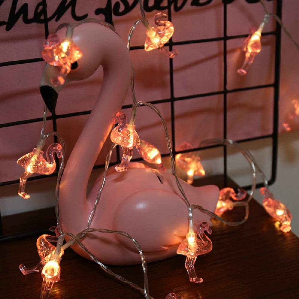 Merdeco Flamingo String Lights - 16ft 50 LED Plug in Fairy Lights for Party, Birthday, Wedding, Christmas Decor - Indoor & Outdoor Waterproof Decorative Lighting for Patio, Garden, Bedroom, and Backyard