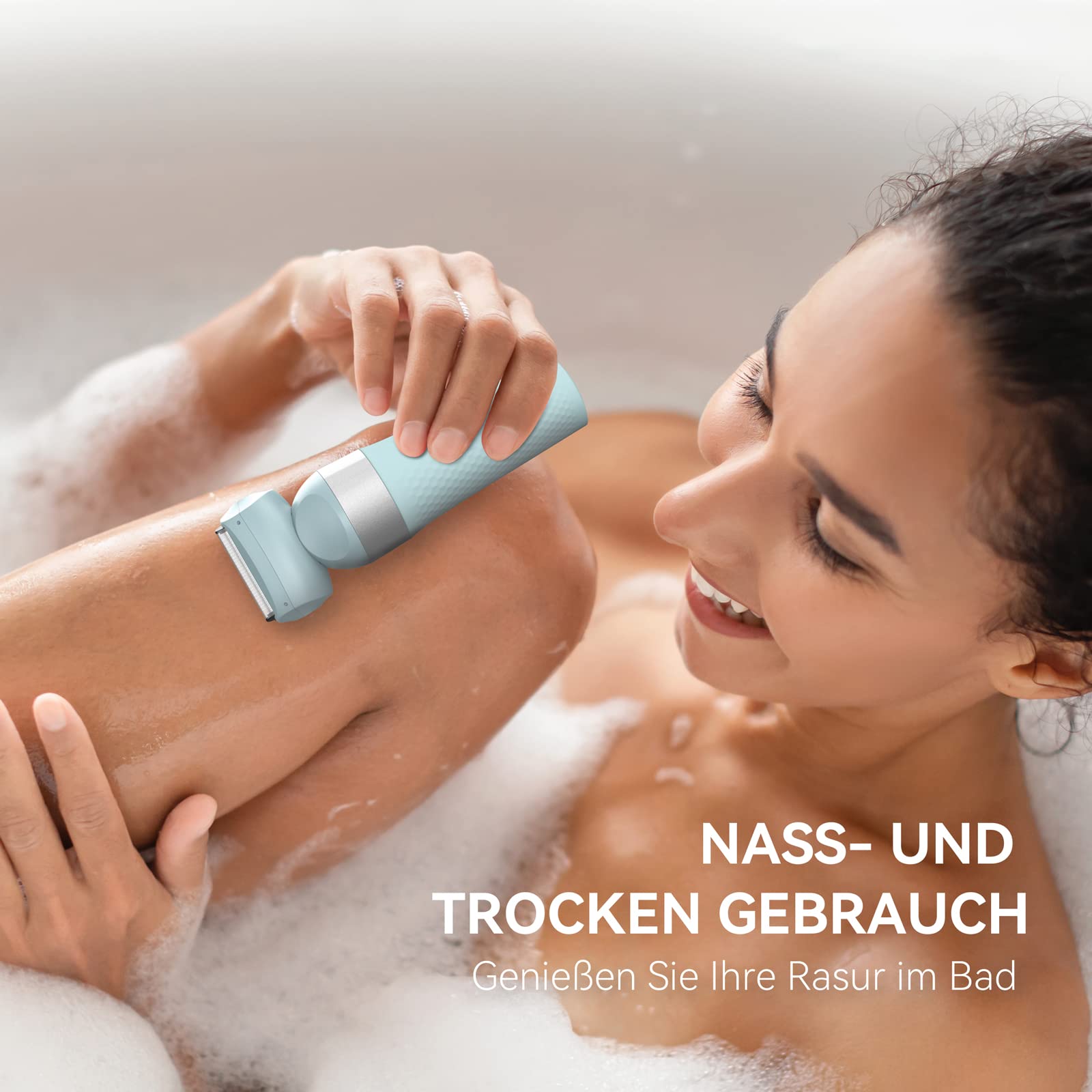 Unibono All-in-One Electric Lady Shaver Kit with LED Light for Bikini & Intimate Areas - Wet & Dry Women's Razor in Light Blue - Perfect for Travel, Gym & Sensitive Skin Care