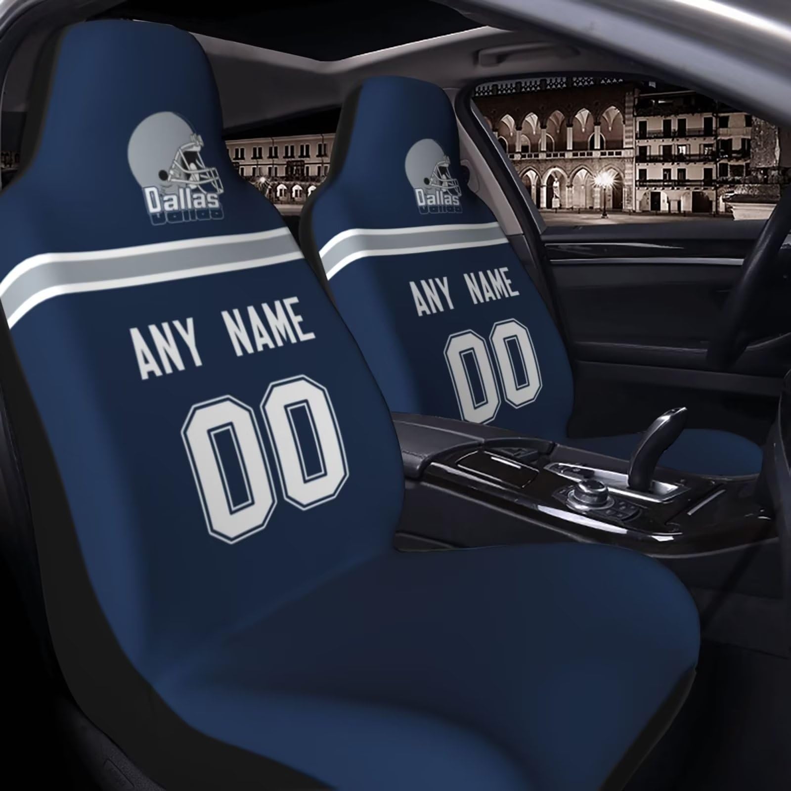 Custom Dallas Cowboys Football Car Seat Covers - Personalized Name & Number Car Accessories, Elastic Front Seat Protector, Universal Fit for Most Cars, Perfect for Game Day & Road Trips