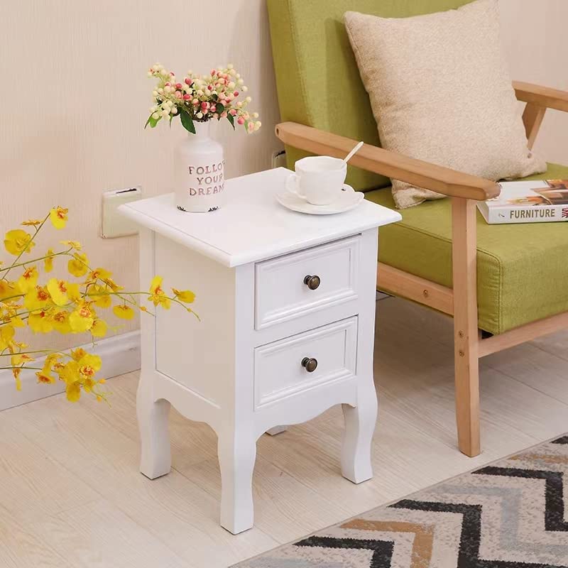 LIKOVSCI Nightstand Set of 2 - White Wooden End Tables with 2 Decorated Drawers, Large Storage Side Tables for Bedroom - Perfect for Bedside Organization & Home Decor