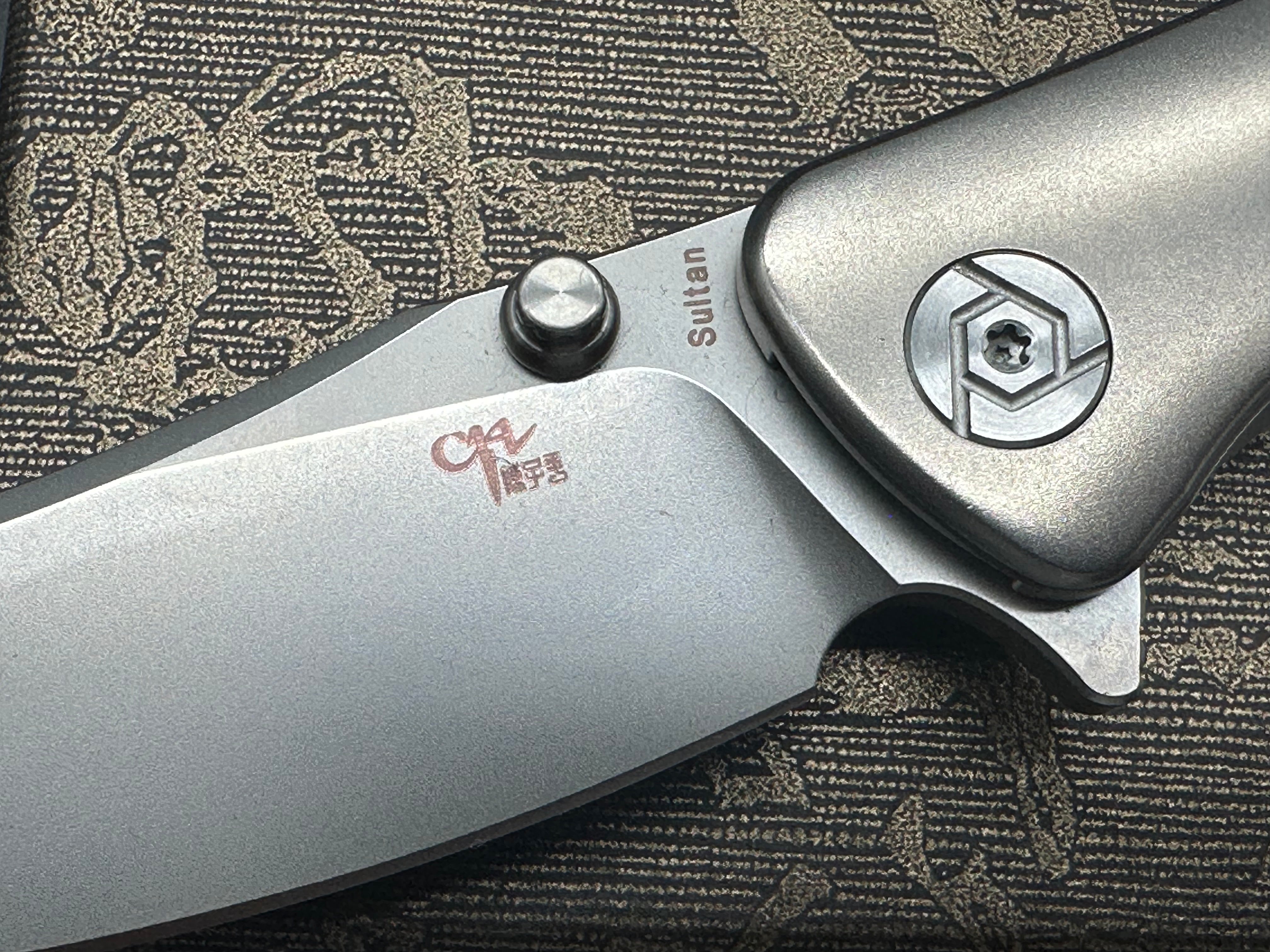 CH Knives Sultan Folding Knife - Grey Titanium Handle, S35VN Steel Plain Edge - EDC, Outdoor Camping, Survival & Tactical Use