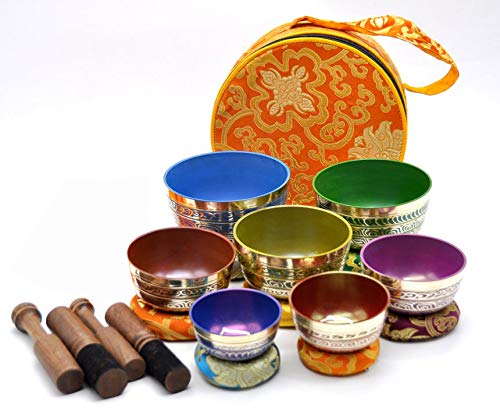 Chakra Healing Tibetan Singing Bowl Set - 7 Chakra Colors with Symbols (2.5