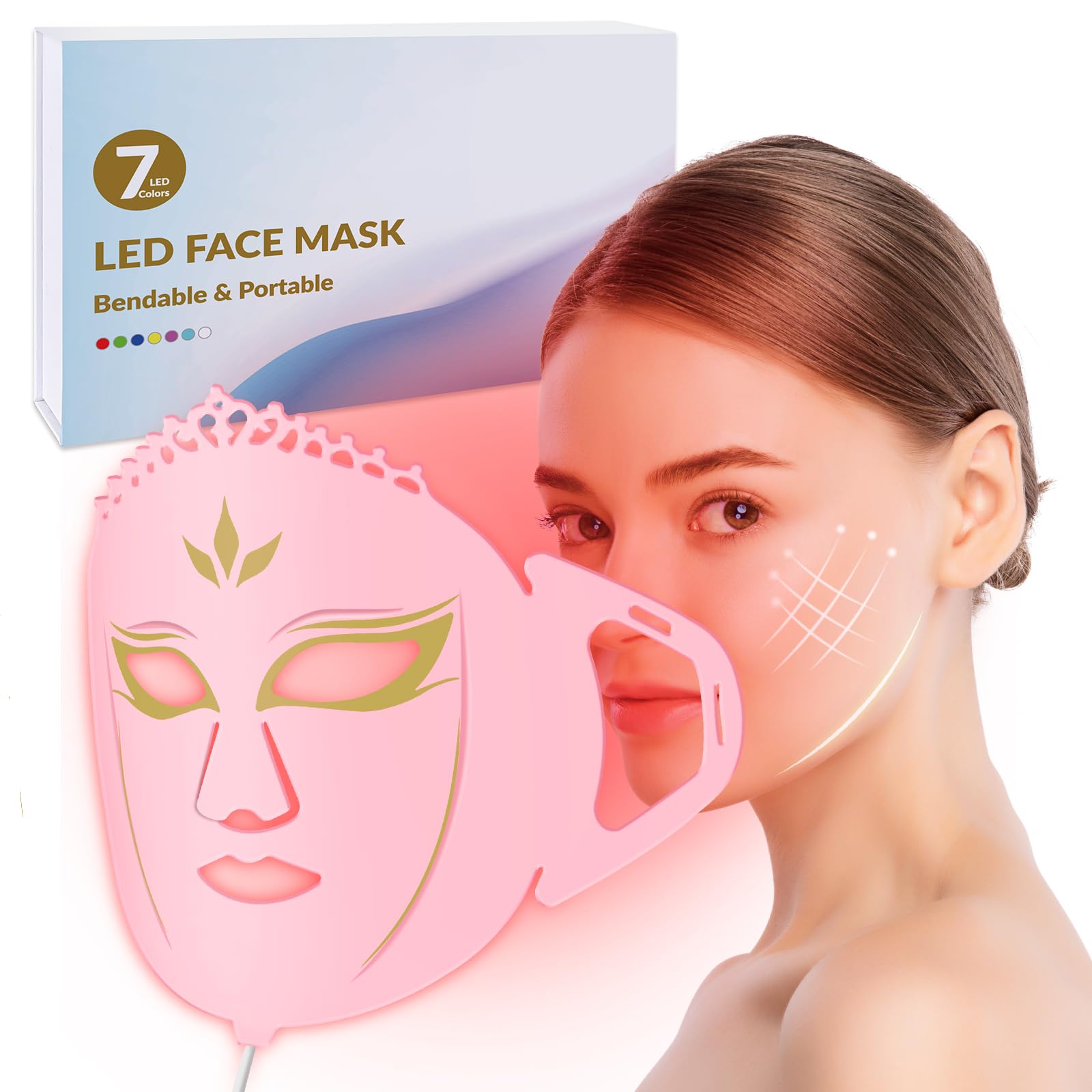 7-Color LED Light Therapy Mask for Face - Red & Blue Light Facial Skin Care Device for Collagen Production & Anti-Aging | At-Home Spa Treatment & Professional Skincare Solution