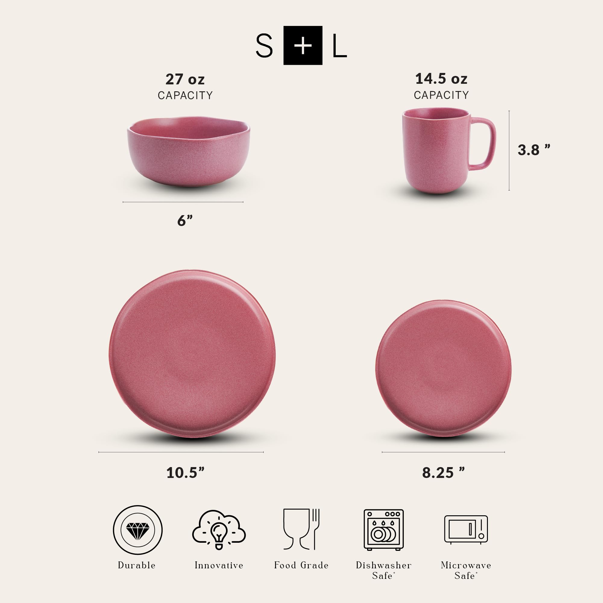 32-Piece Stoneware Dinnerware Set - Microwave & Dishwasher Safe Plates & Bowls for 8 - Reactive Glaze in Pink & White - Perfect for Family Dinners, Parties, and Everyday Use