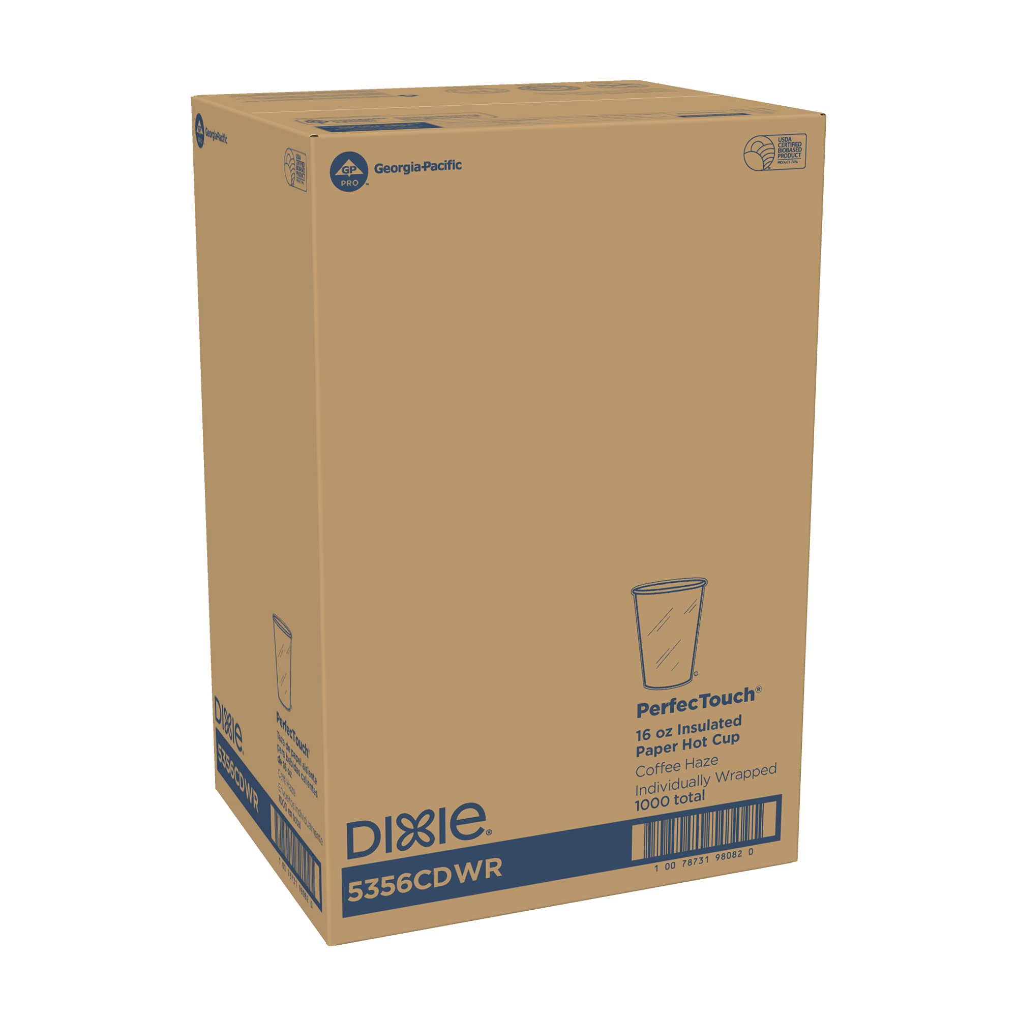 Dixie PERFECTOUCH 16oz Insulated Paper Coffee Cups with Lids - Hot & Cold Drink Containers, 1000 Count Case - Perfect for Coffee Shops, Offices, and Catering Events