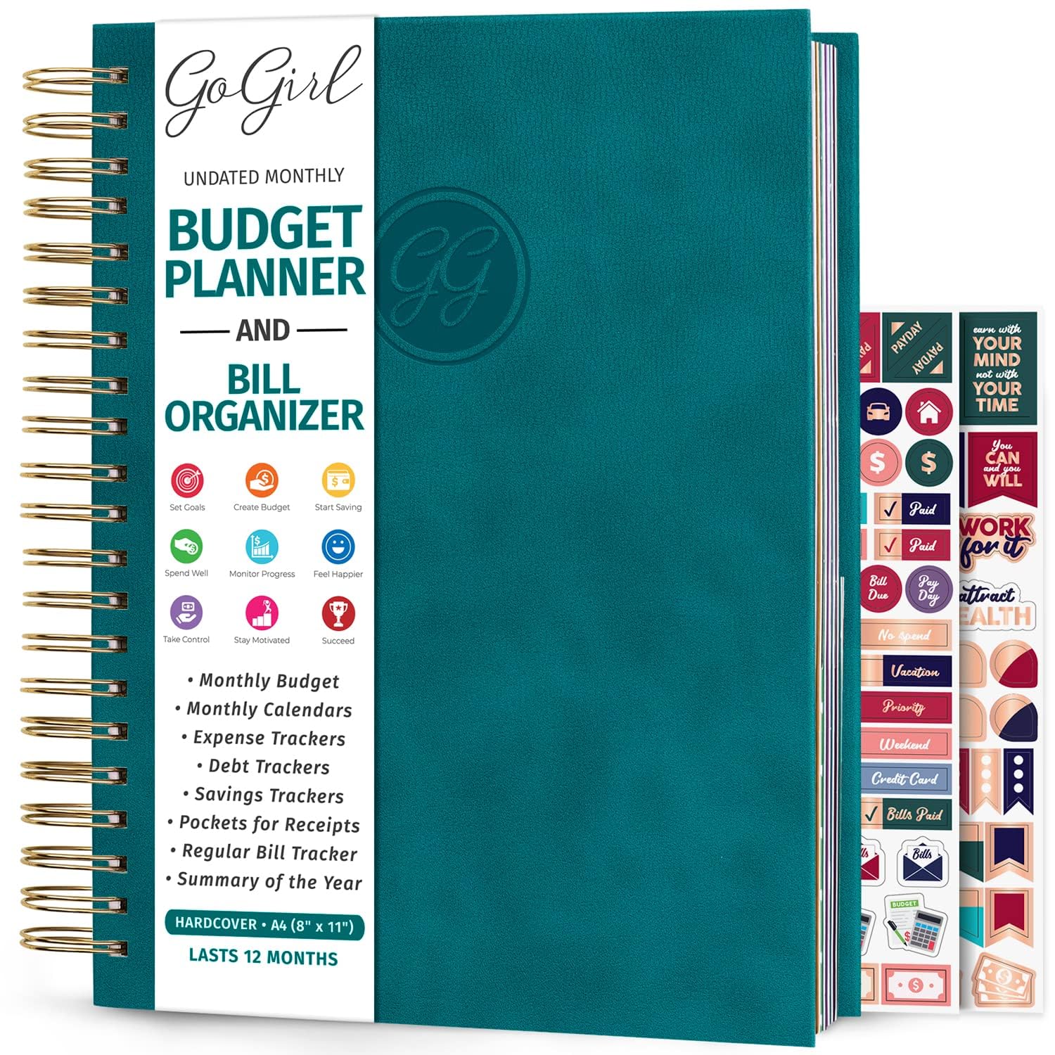 GoGirl Budget Planner - Monthly Bill Organizer & Expense Tracker for Finance Management (Dark Teal)