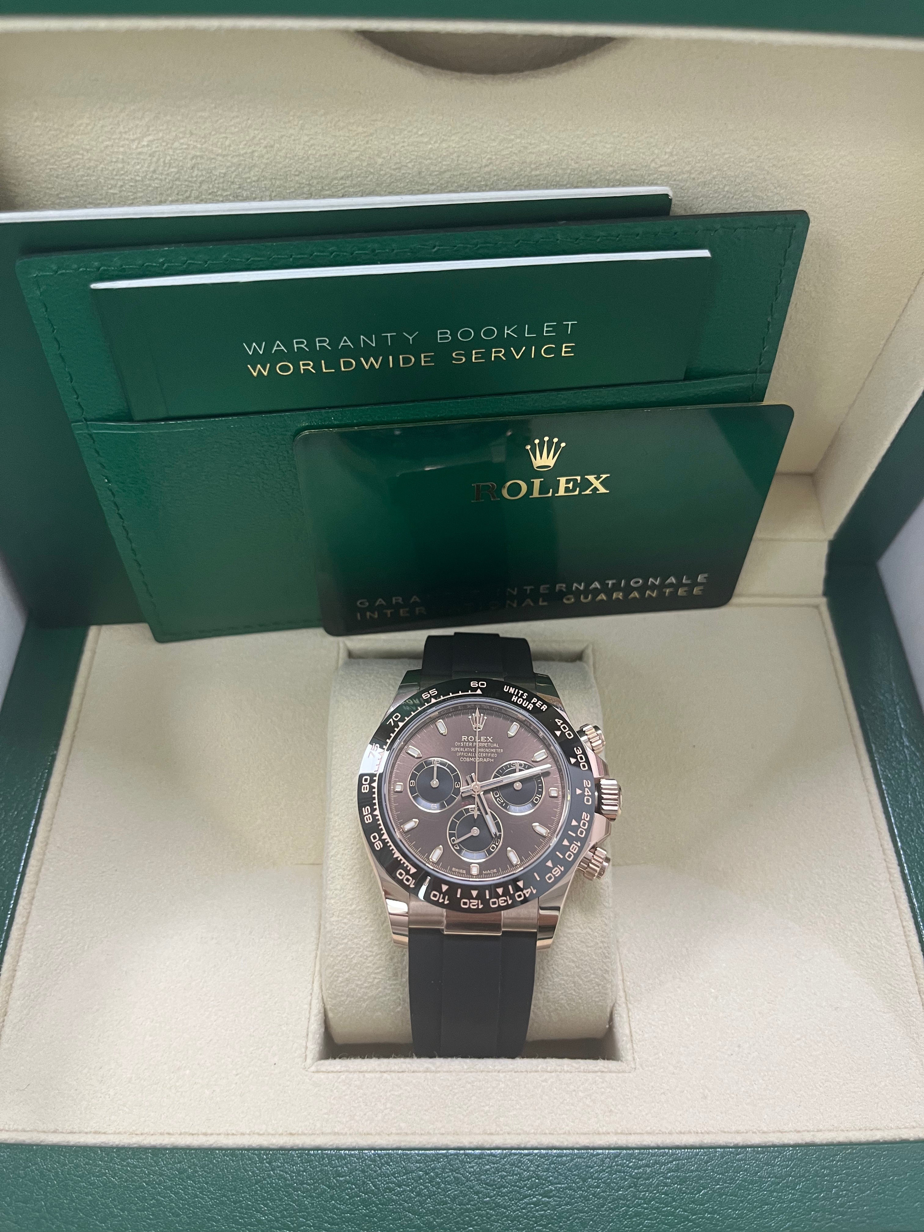 Rolex Daytona Everose Gold Cosmograph 40mm Watch - Chocolate Index Dial & Black Oysterflex Strap (Ref# 116515LN) | Luxury Chronograph for Men, Perfect for Business Events & Special Occasions