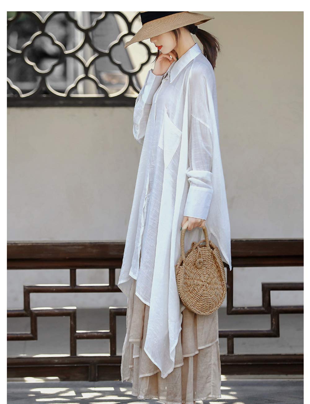 Women's Plus Size Casual Cotton Linen Button Down Shirt Dress with High Low Irregular Hem - Perfect for Office, Beach & Summer Outfits
