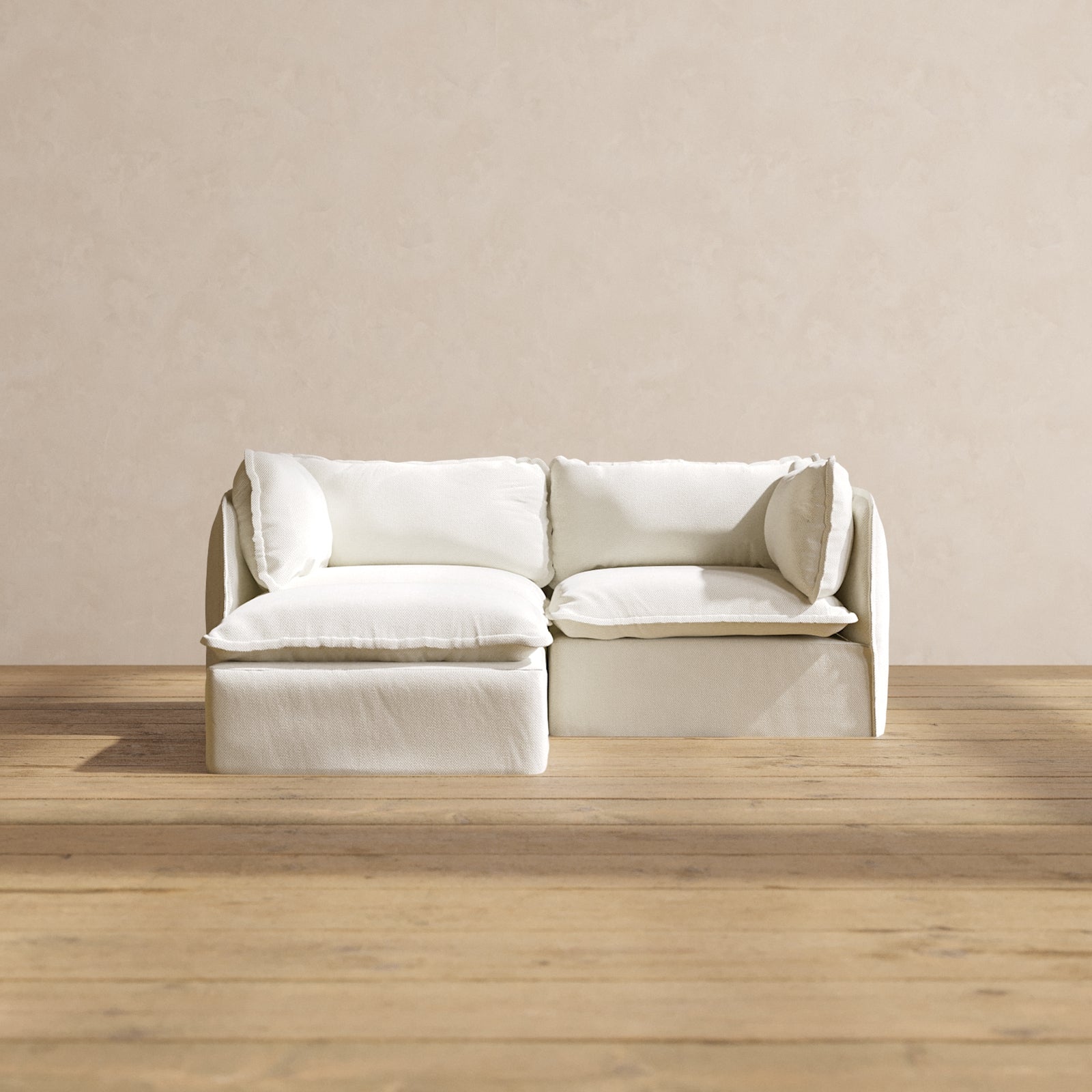 Premium Modular Performance 2-Seater Sectional Sofa in Eggshell White | Luxe Fabric Blend | Perfect for Living Rooms, Home Theaters & Small Spaces