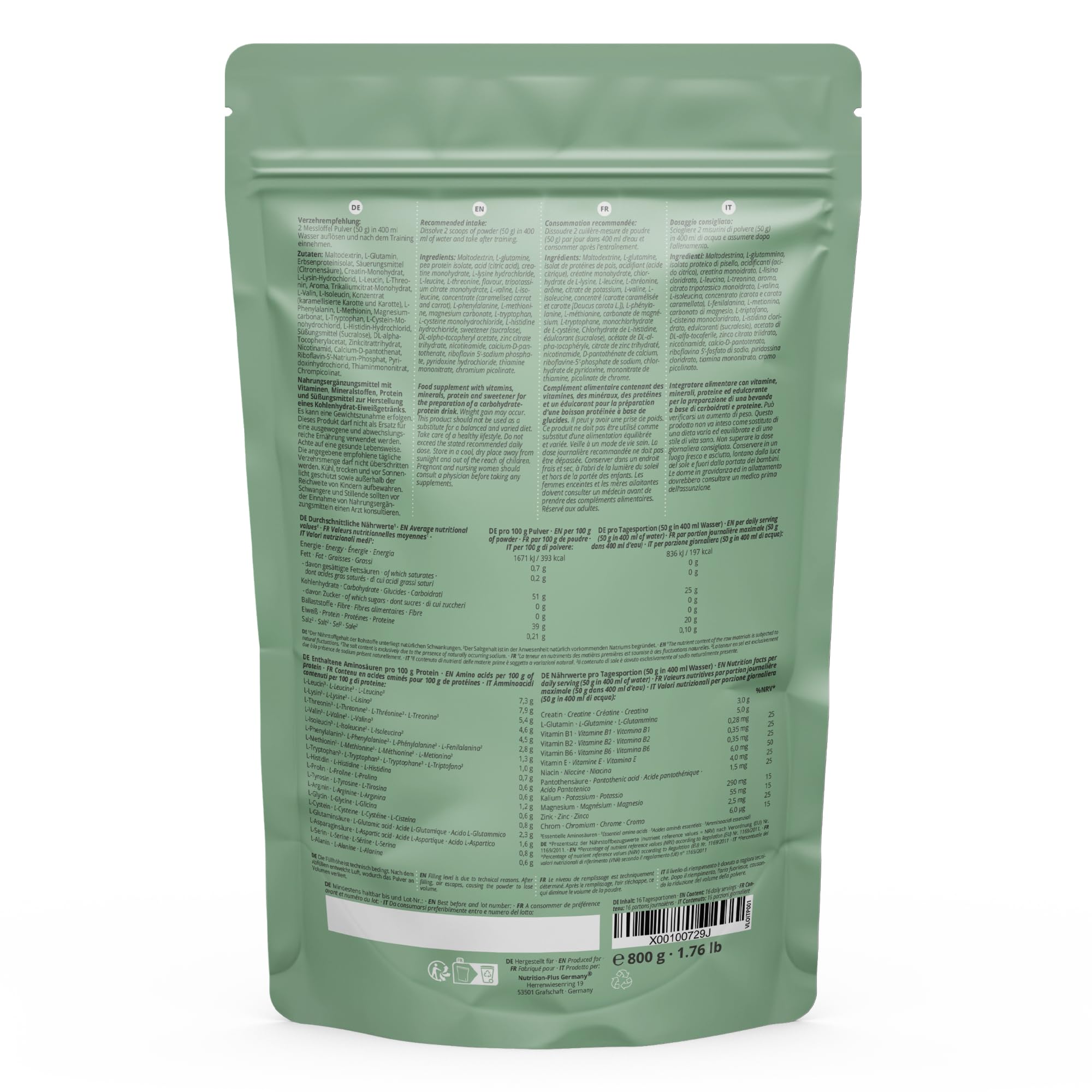 Nutri+ Vegan Post Workout Shake - 800g Muscle Recovery & Growth Protein Powder with Peach Iced Tea Flavor & Maltodextrin | Ideal for Gym Recovery, Muscle Building & Vegan Fitness Enthusiasts