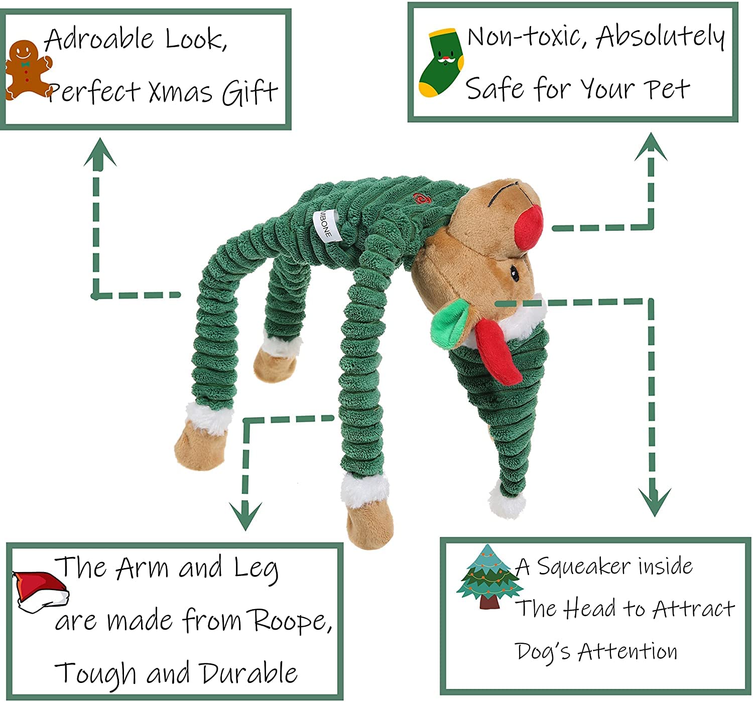 BoomBone Christmas Dog Toys 2 Pack - Durable Holiday Chew Toys for Aggressive Chewers, Interactive Rope & Squeaky Tug Toys for Small & Medium Dogs - Perfect for Indoor Play, Training & Holiday Gifting