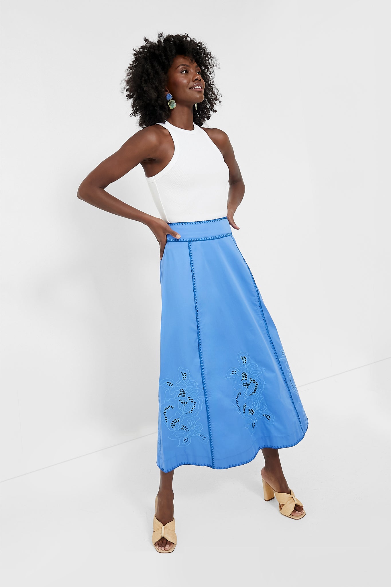 Blue Rosalie Skirt for Women - Flowy Midi Skirt with Pockets | Perfect for Summer, Beach, Office & Casual Outfits