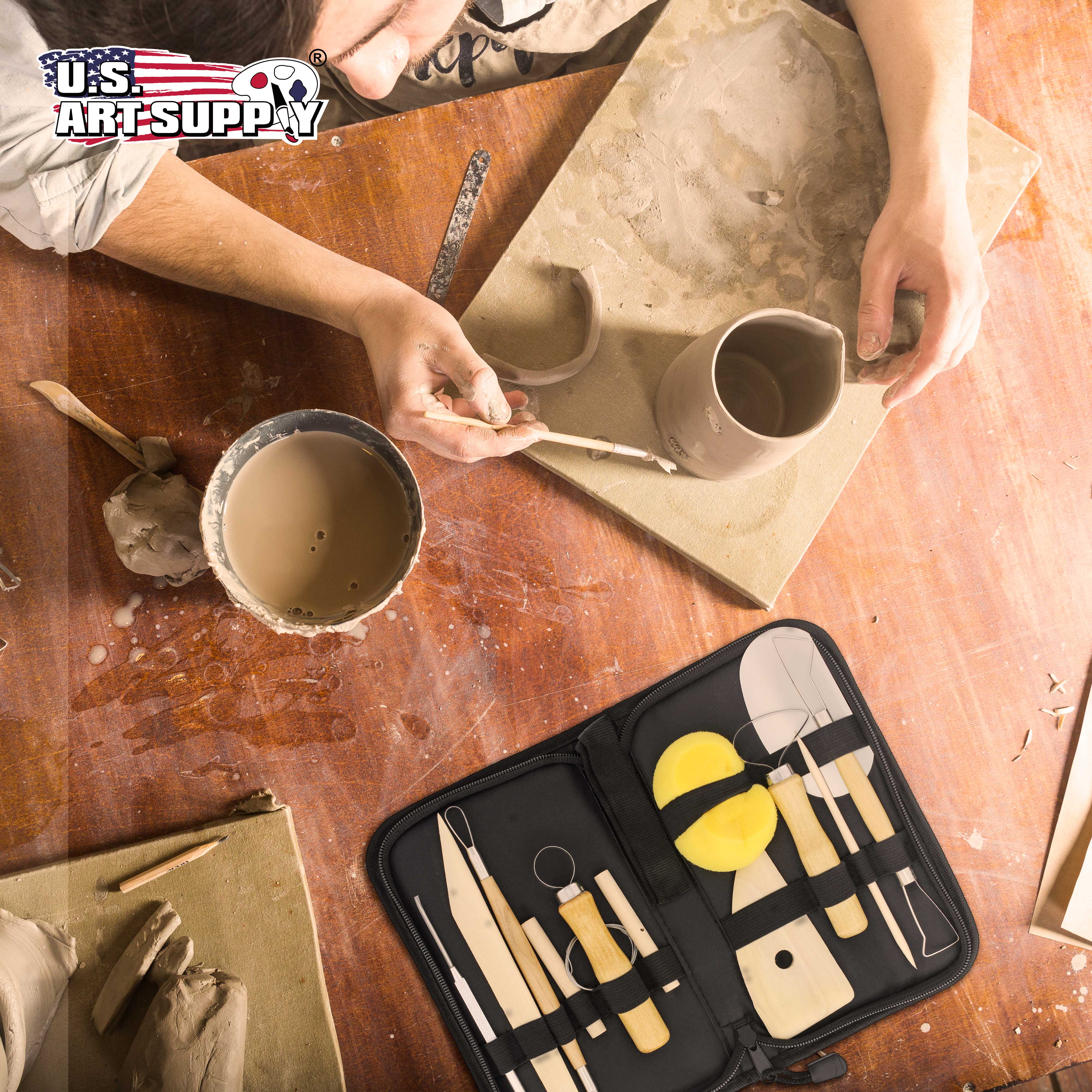 12-Piece Pottery & Clay Tools Set with Canvas Case - Essential Sculpting & Ceramic Tools for Artists, Hobbyists - Perfect for Storage & Transport - Ideal for Pottery Classes, DIY Projects, and Home Studios