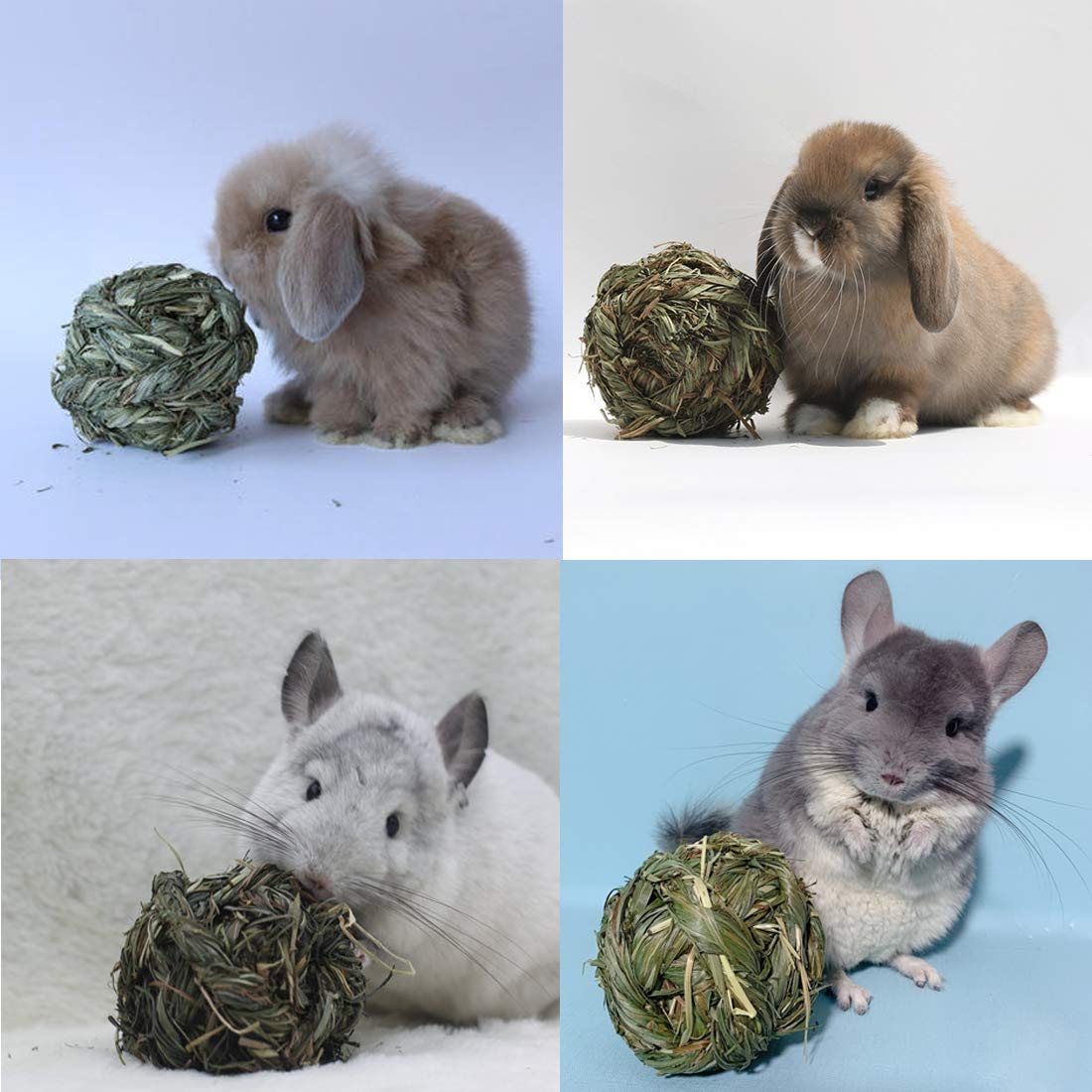 6 Pack Natural Timothy Woven Grass Chew Balls for Rabbits, Hamsters, Chinchillas, Gerbils & Guinea Pigs - Small Animal Teeth Grinding & Play Activity Toys - Perfect for Cage Enrichment & Stress Relief