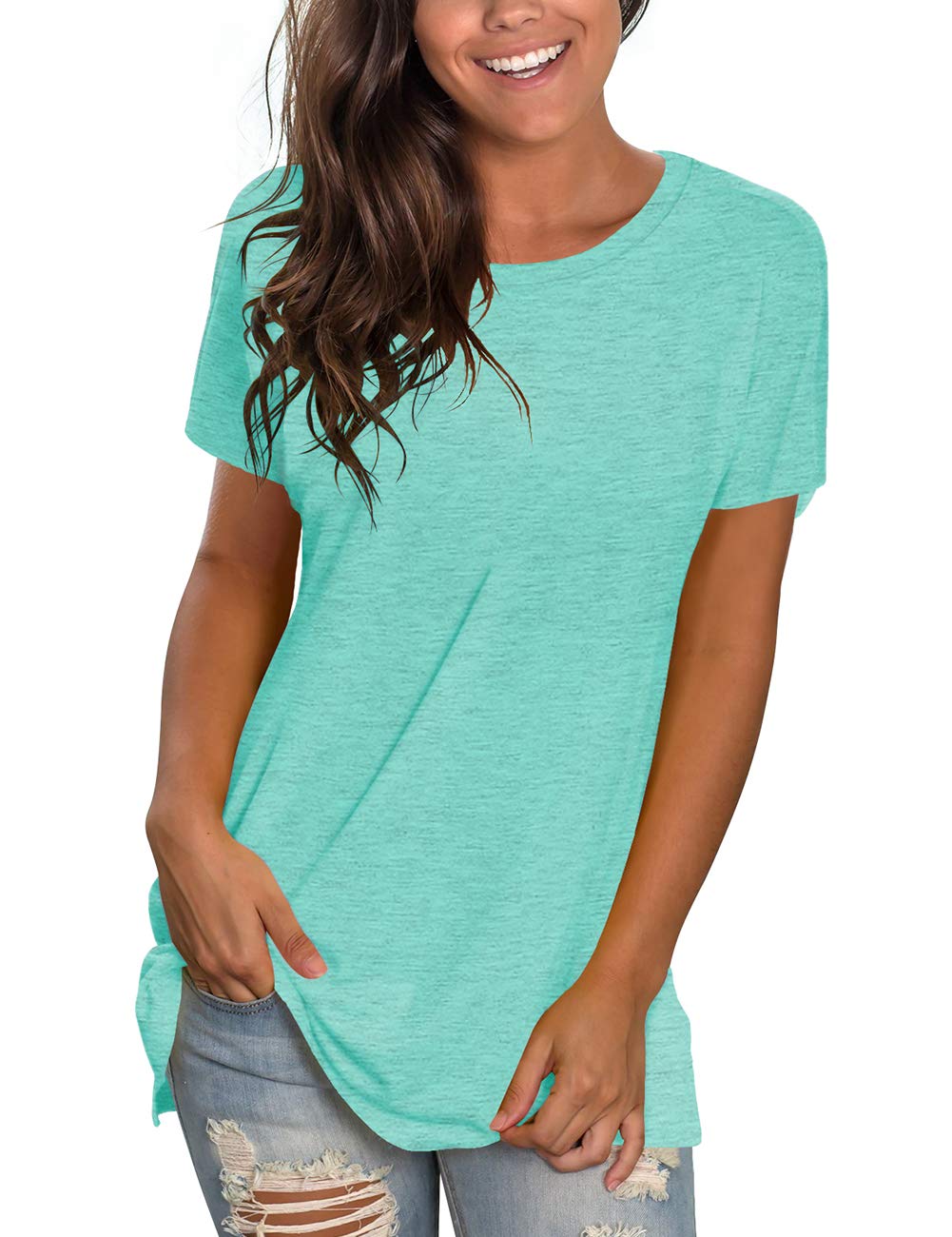 Saloogoe Women's Loose Fit Short Sleeve T-Shirts - Summer Casual Yoga Tops for Workout & Everyday Wear | Comfortable Tunic Style Tee for Gym, Running, Travel & Lounge