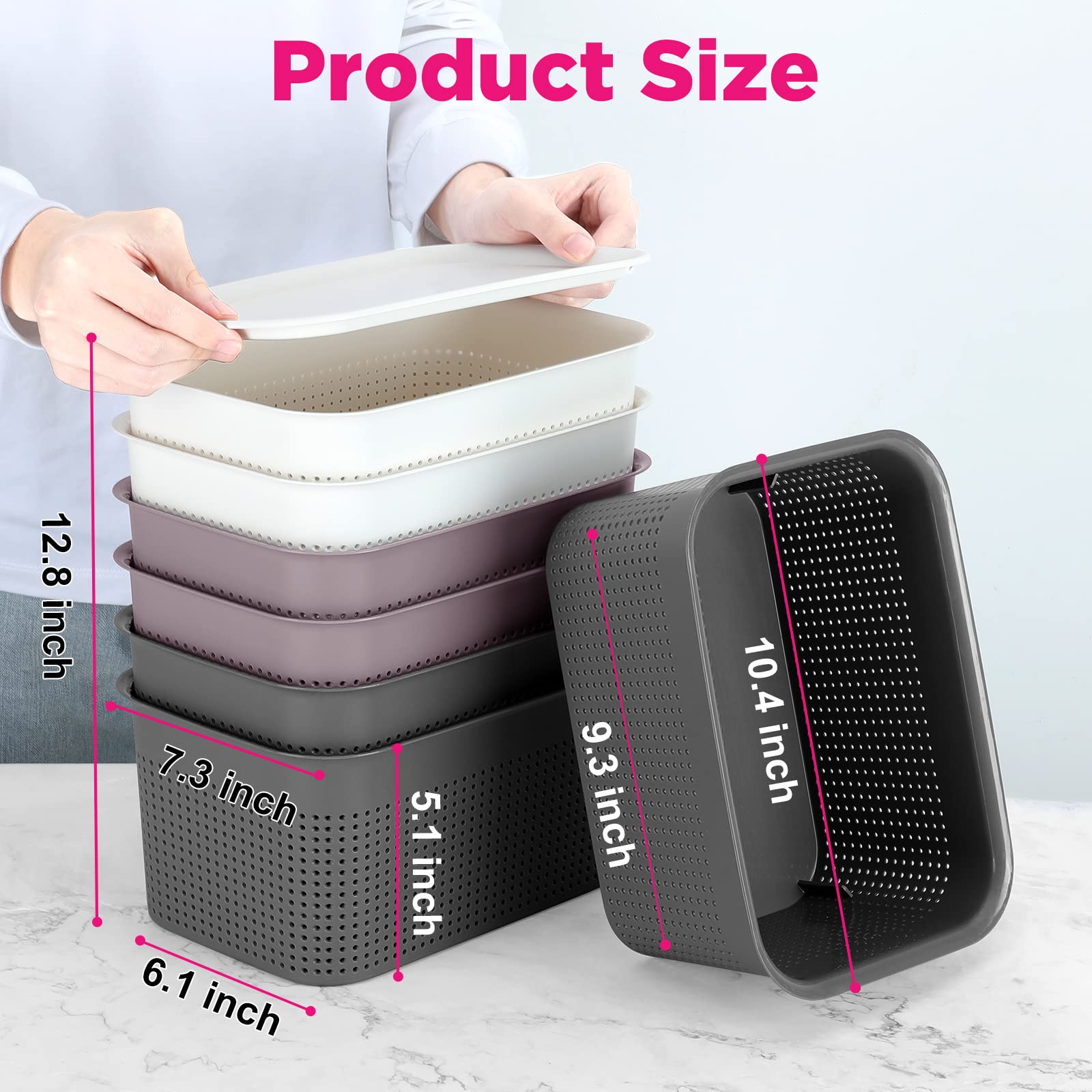 AREYZIN 6-Pack Plastic Storage Bins with Lids - Organize Shelves, Closet & Office (Purple)