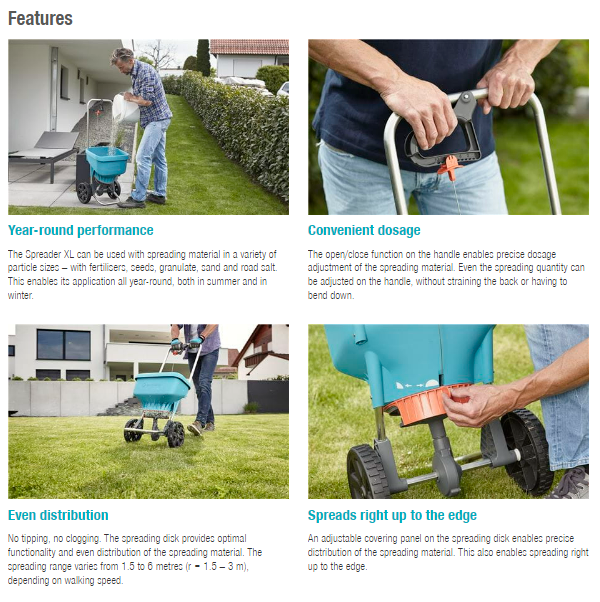 Gardena Spreader XL - Heavy Duty Lawn & Garden Fertilizer Spreader for Even Distribution - Perfect for Large Yards, Golf Courses & Landscaping