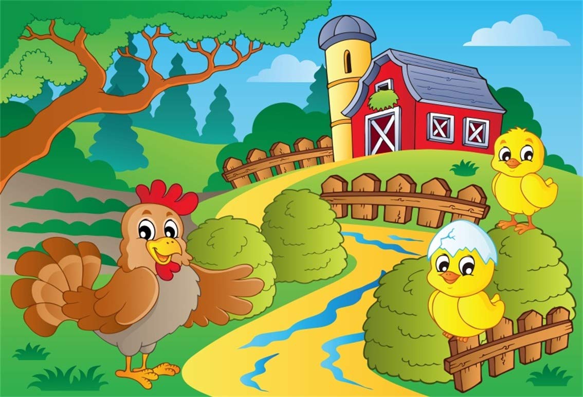 10x8ft Farm Theme Backdrop - Cartoon Farmhouse Red Barn & Chicken Coop Photo Background for Kids Birthday, Baby Shower, Portrait Studio (Vinyl Wallpaper) | Perfect for Rustic Cottage, Rural Farm Landscape Decorations