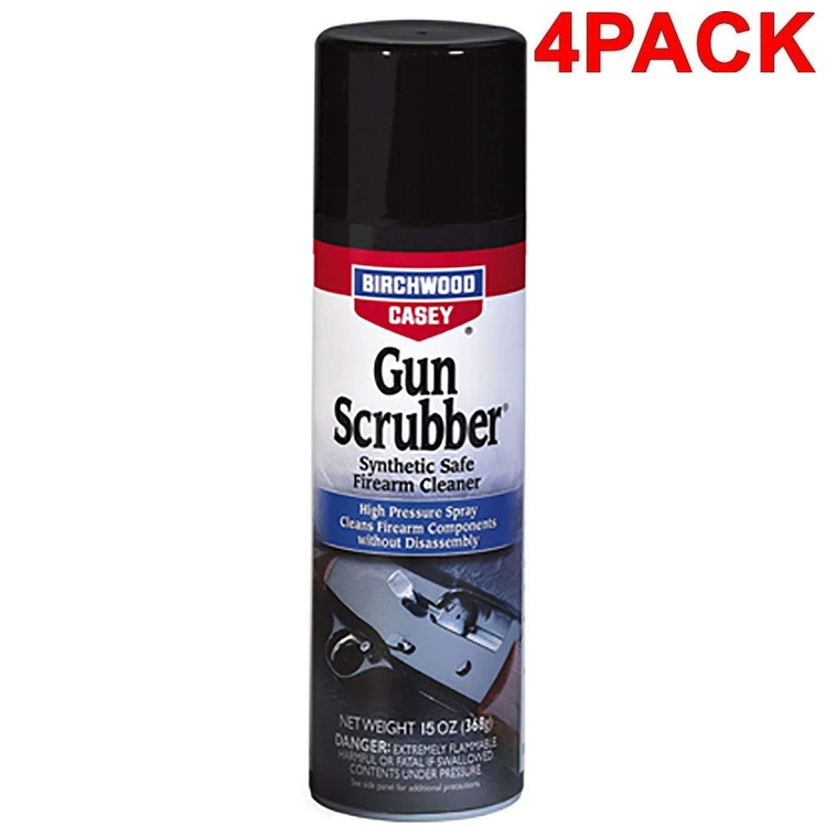 Birchwood Casey Gun Scrubber Cleaner - 15oz Aerosol (4-Pack) | Firearm Cleaning Kit for Pistols, Rifles & Shotguns | Removes Powder Residue & Lubricants