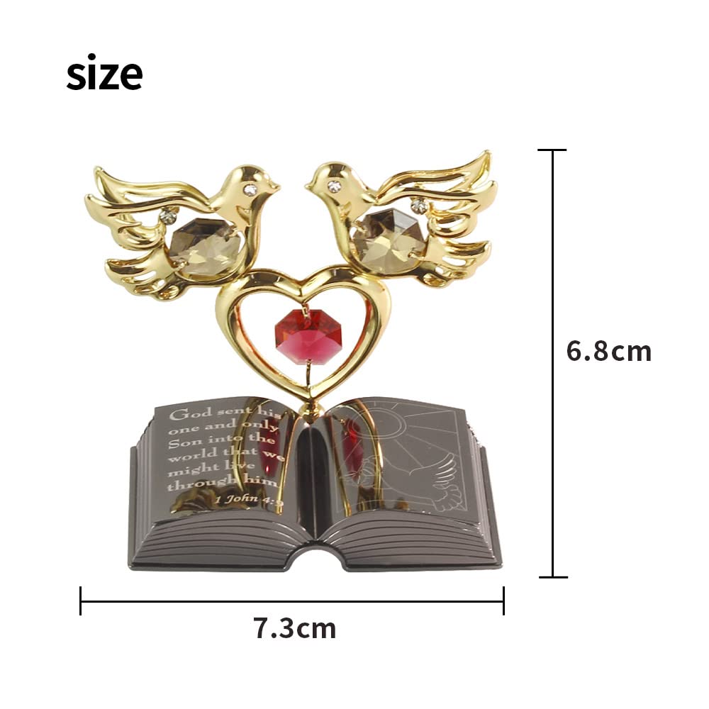 Crystocraft Mini Bible with Austrian Crystals - Elegant Dove & Heart Figurine Decor for Home, Office, Gift for Mother's Day, Birthday, Christmas, Baptism | Perfect for Christian Home Decor, Wedding Favors & Spiritual Gifts