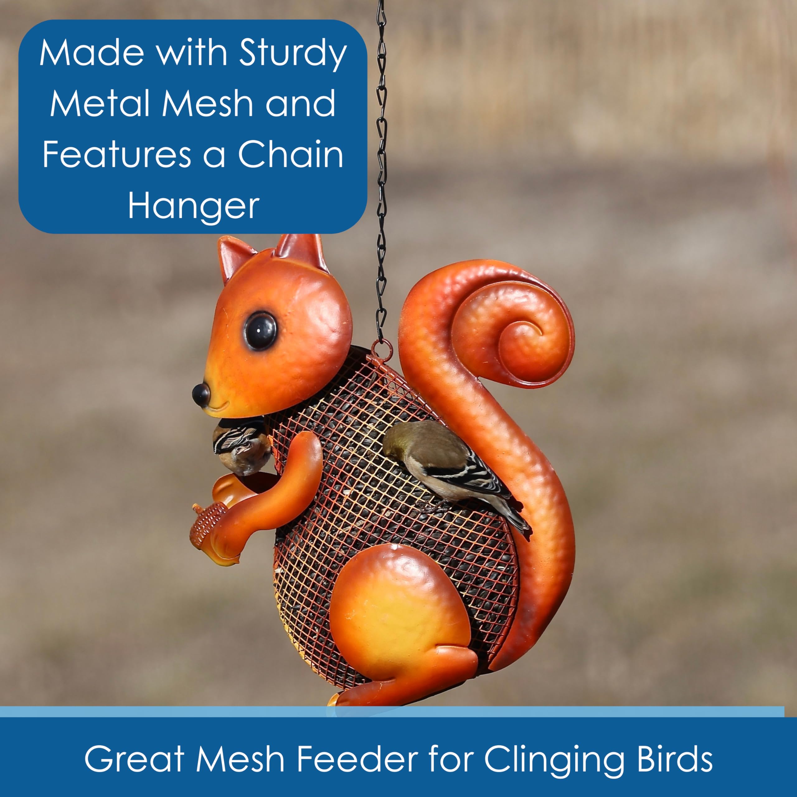 Durable Metal Mesh Bird Feeder with Hanging Chain - 5 Cup Capacity for Wild Birds & Squirrels - Perfect for Backyard, Garden & Outdoor Bird Watching