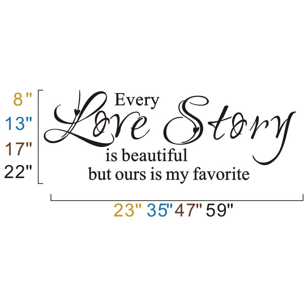 Every Love Story is Beautiful But Ours is My Favorite - Custom X-Large Romantic Vinyl Wall Decal for Bedroom, Inspirational Love Quote Home Decor - Perfect for Couples' Bedroom, Nursery or Wedding Gift