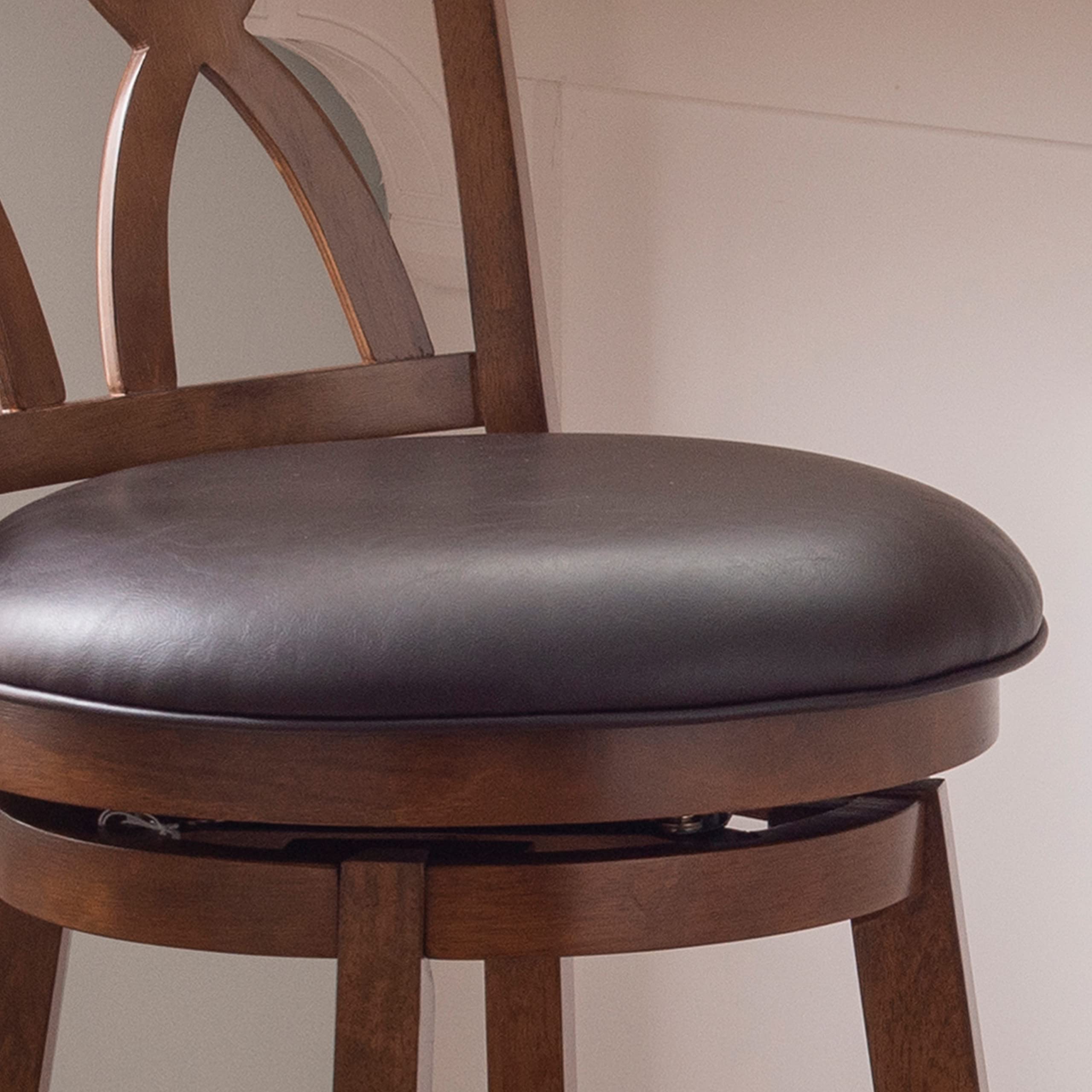 Powell Furniture Carmen Circular Brass Bar Stool - Espresso Wood with Black Upholstered Seat - Modern Kitchen Island & Home Bar Stool for Dining & Entertaining