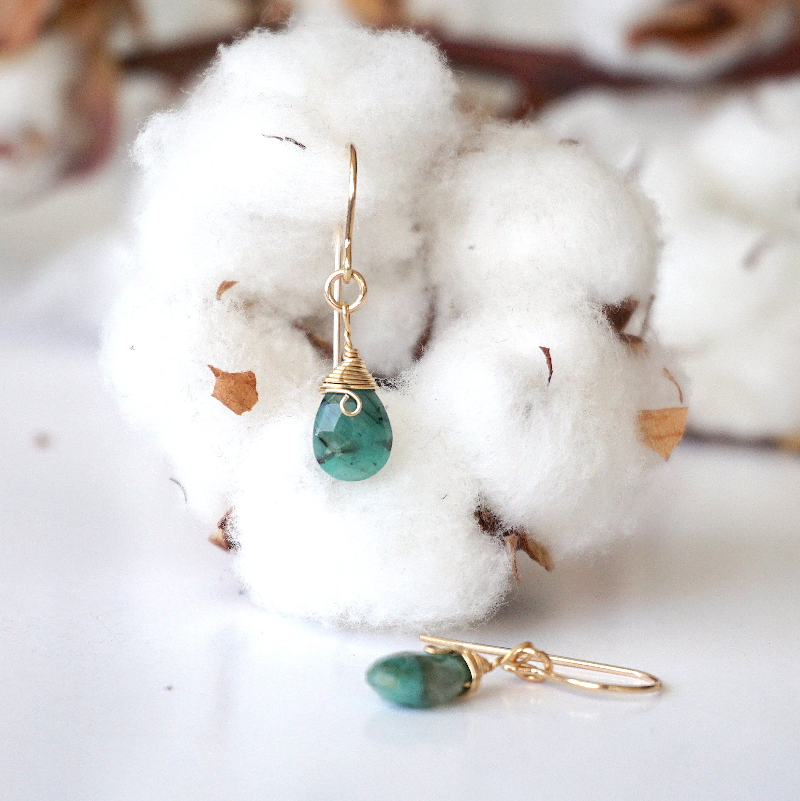 Emerald Teardrop Earrings 14k Gold Filled - Elegant Dangle Earrings for Women, Perfect for Weddings, Parties & Special Occasions