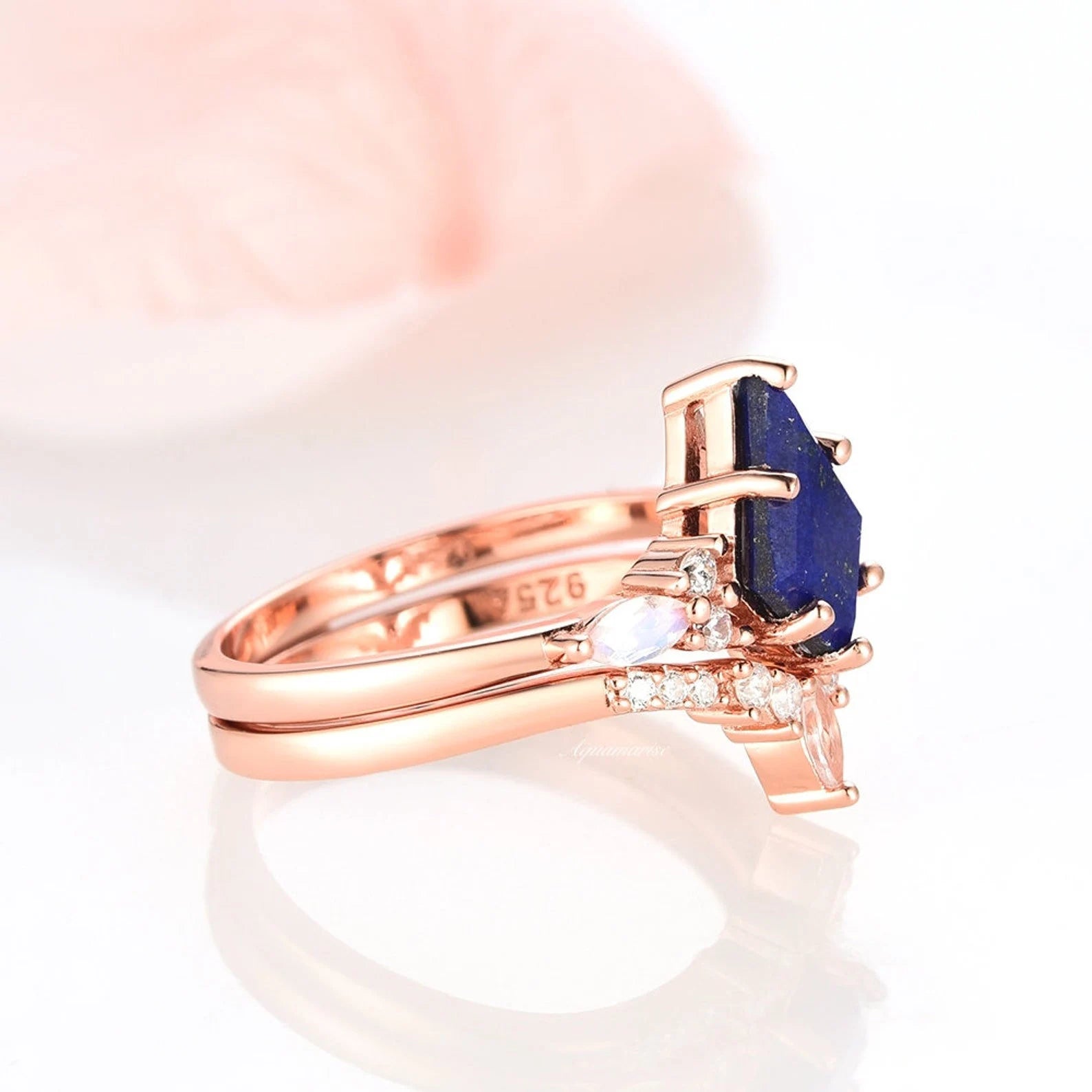 Skye Kite™ Blue Lapis Lazuli & Moonstone Couple Rings - Matching His & Hers Wedding Bands, Spiritual Healing Jewelry for Couples - Perfect for Anniversaries, Engagements and Romantic Gifts