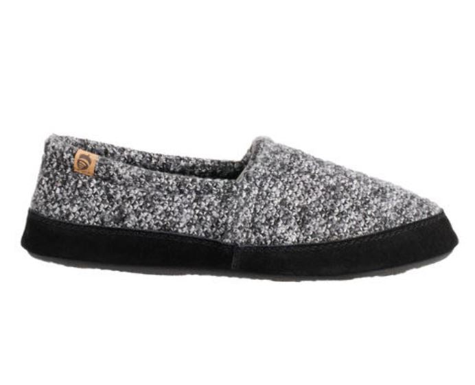 Men's Acorn Moc Slippers - Black Tweed Indoor/Outdoor Comfort Shoes for Home, Camping & Travel
