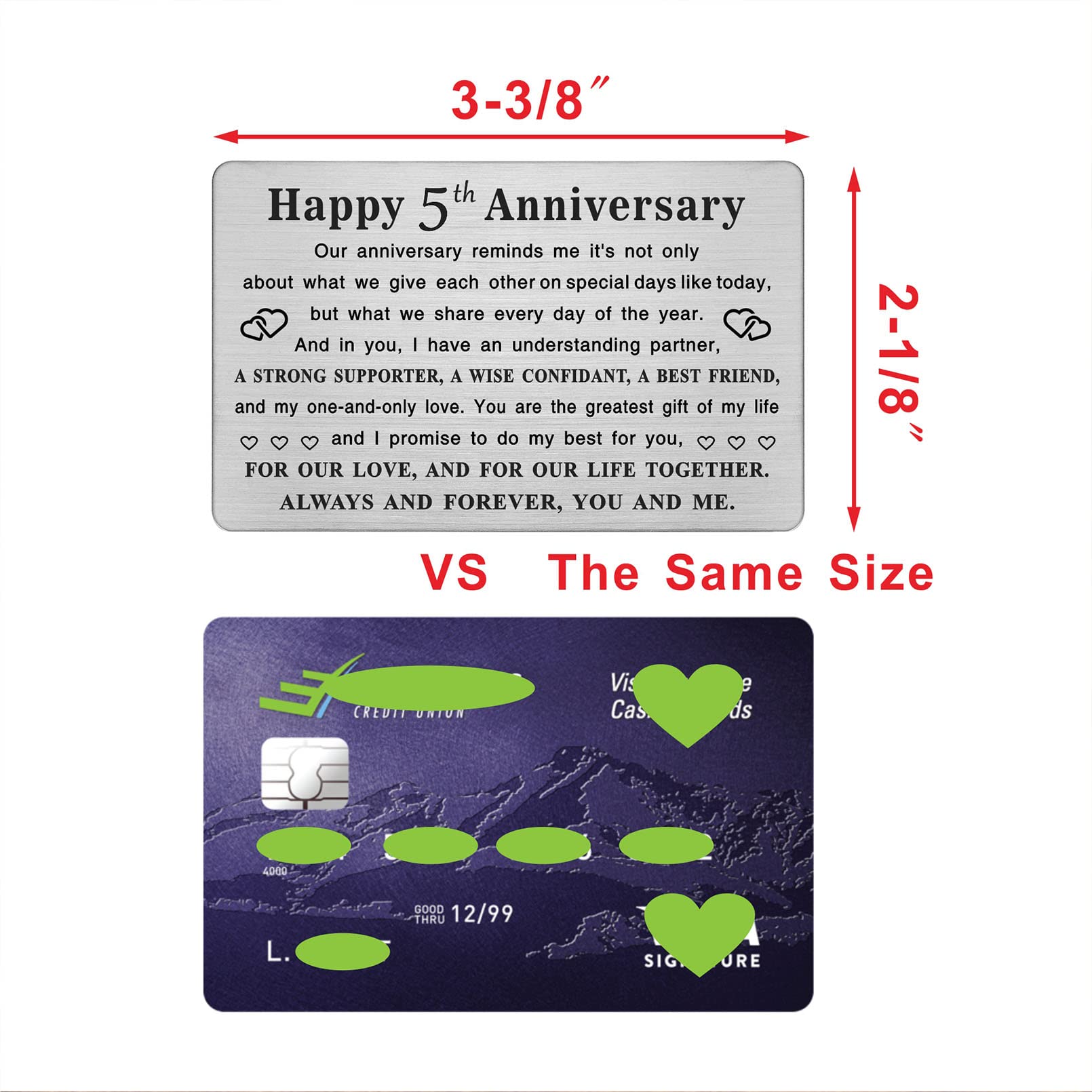 TGCNQ Metal Engraved 5 Year Anniversary Card - Elegant 5th Anniversary Gift for Husband, Wife, Couples - Romantic Wedding Anniversary Keepsake - Perfect for Home Decor, Gift Giving & Special Occasions