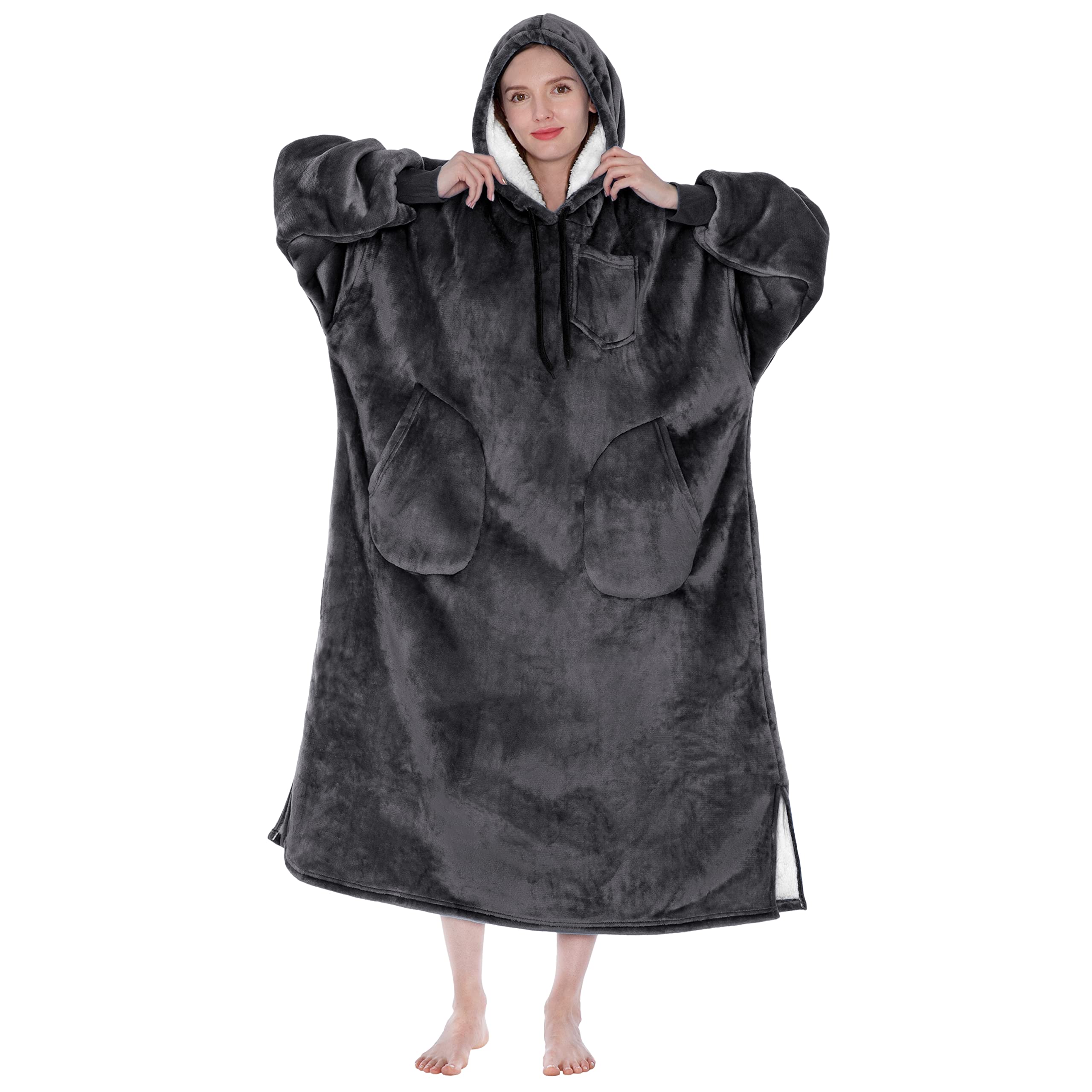 PAVILIA Women's Sherpa Wearable Blanket Hoodie - Oversized Cozy Hooded Sweatshirt Blanket for Men & Women | Perfect for Lounging, Camping & Cold Weather