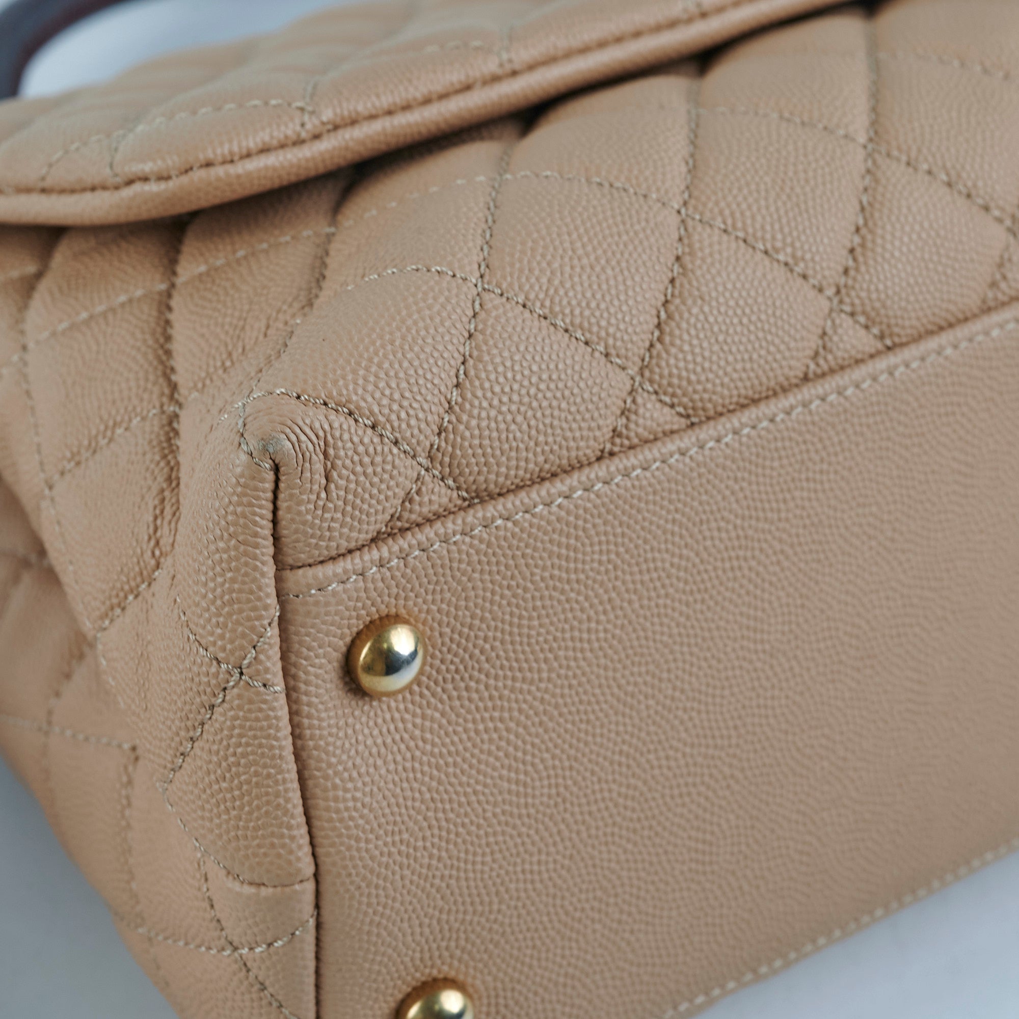 Chanel Medium Caviar Coco Handle Bag in Beige with Lizard Embossed Top Handle - Luxury Designer Handbag for Women, Perfect for Work, Parties and Everyday Use