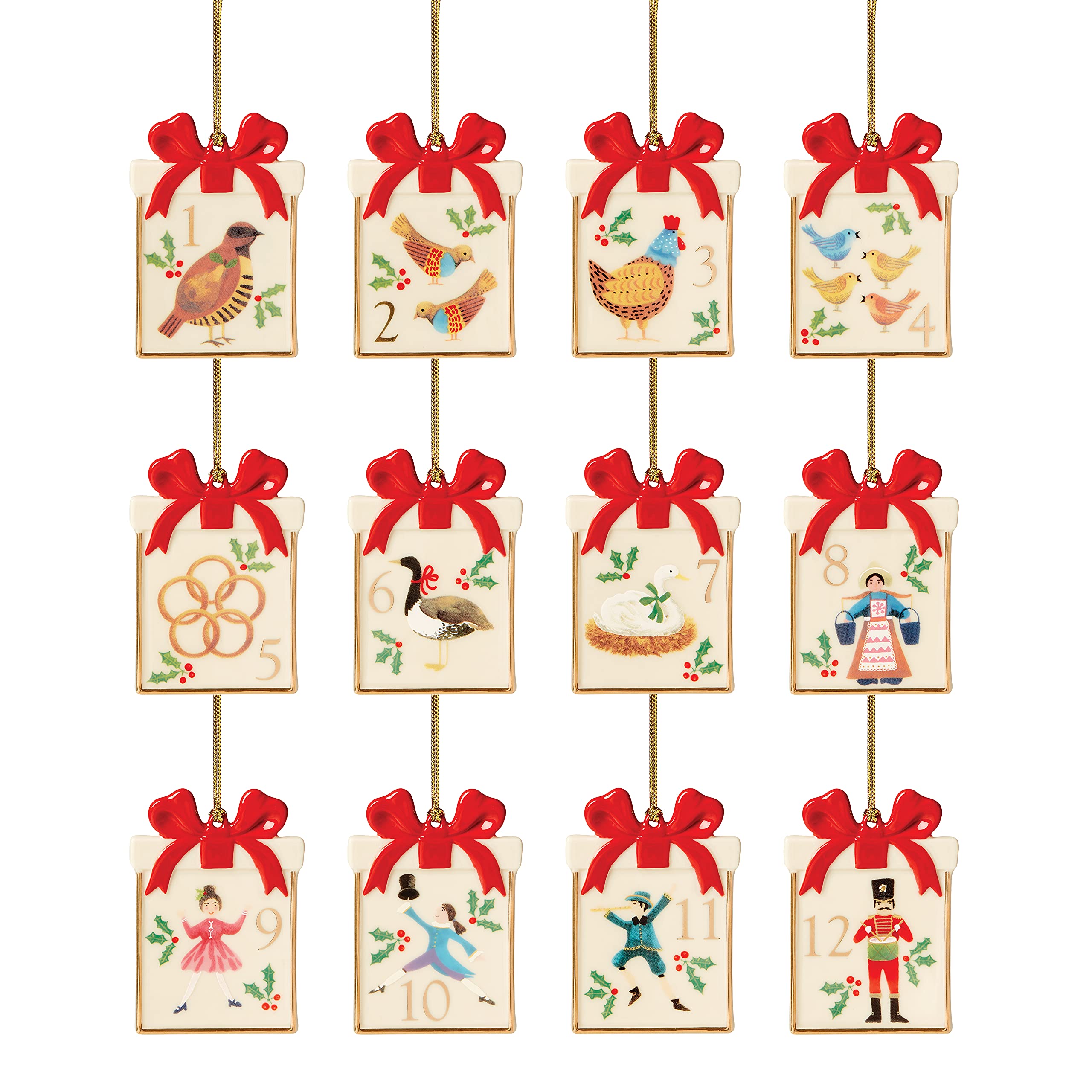 Lenox 893636 Twelve Days of Christmas 12-Piece Ornament Set - Elegant Holiday Decor for Christmas Tree & Home Decoration