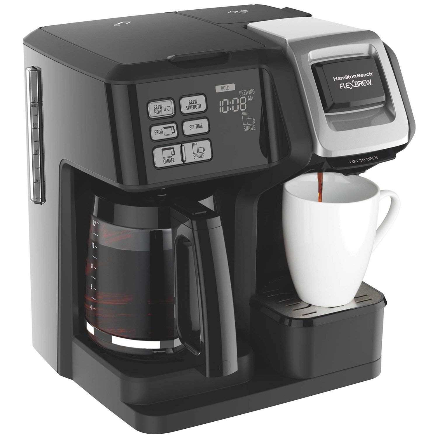 Hamilton Beach FlexBrew 2-Way Coffee Maker - Brew Full Pot or Single Cup, Compatible with K-Cups & Ground Coffee (Renewed) - Perfect for Home, Office & Small Spaces