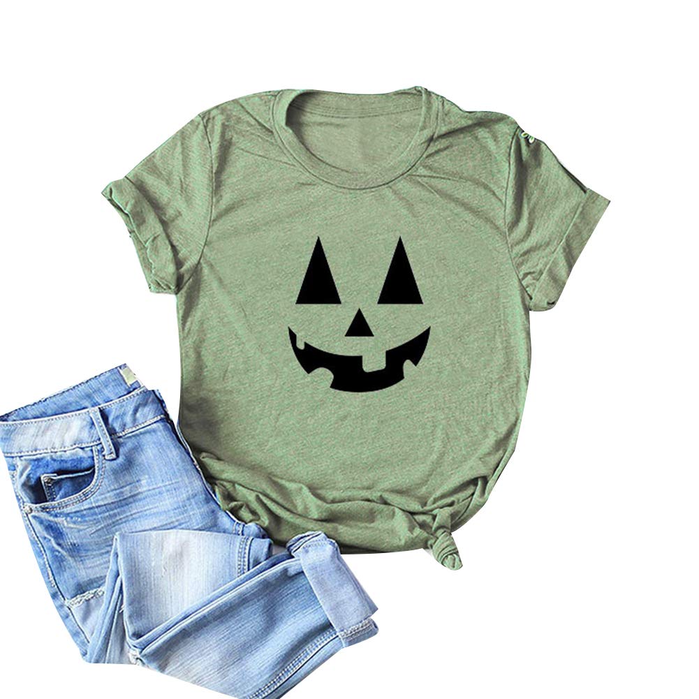 Yibaision Women's Funny Halloween Graphic T-Shirt - Smile Print Casual Loose Short Sleeve Tee for Holiday & Party Wear | Perfect for Costume Parties, Trick-or-Treating & Festive Celebrations