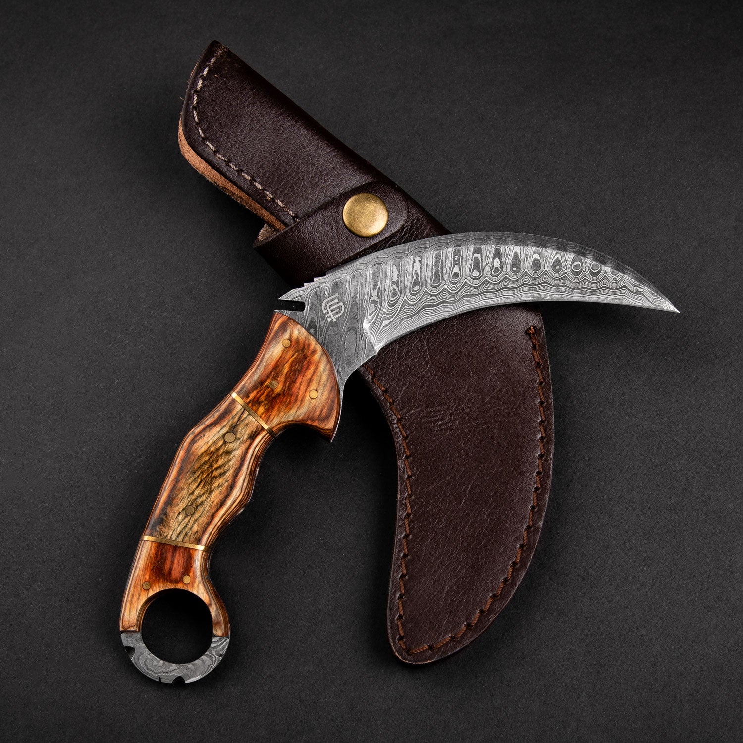 Premium Damascus Steel Karambit Knife - Handcrafted Tiger Claw Design - Tactical Self Defense & Outdoor Survival Tool - Perfect for Camping, Hunting, and Collection