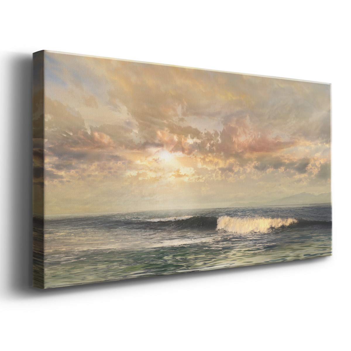Modern Ocean Wave Canvas Wall Art - Blue Beach Landscape Print for Living Room, Bedroom, Bathroom & Office Decor - Ready to Hang 20x40 Inches - Coastal Home & Vacation House Wall Decor