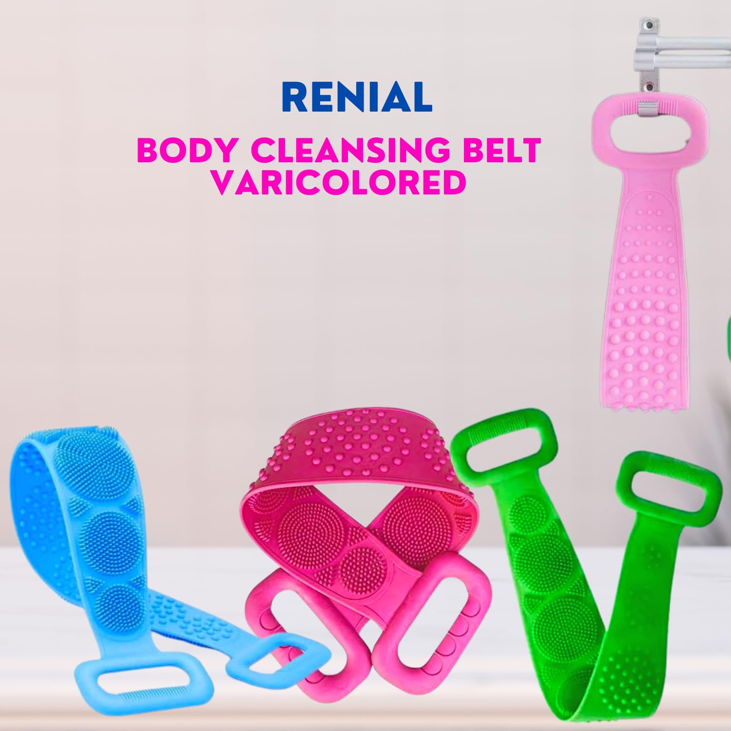 RENIAL® Double-Sided Silicone Body Scrubber - Exfoliating Brush for Deep Skin Cleaning & Dead Skin Removal - Shower Massage Belt - Easy to Clean (1 Pack) - Perfect for Daily Shower Routine & Spa-Like Exfoliation