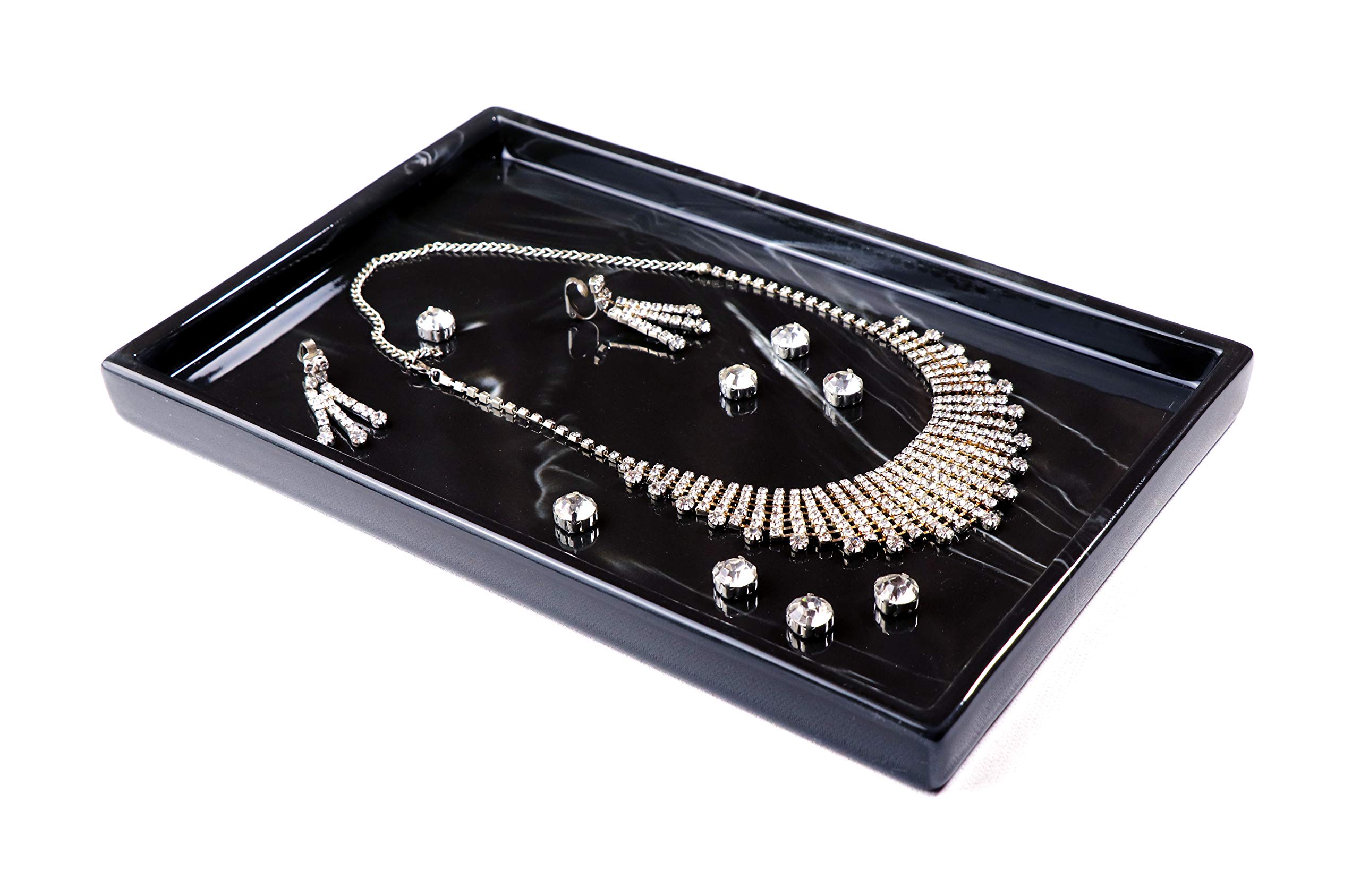 Porcelain Marble Bathroom Tray - Black Medium Rectangle Vanity Organizer for Jewelry, Perfume & Keys | Bathroom Counter Decor, Dresser Tray & Sink Countertop Organizer | Perfect for Spa Days, Home Decor & Gift Giving