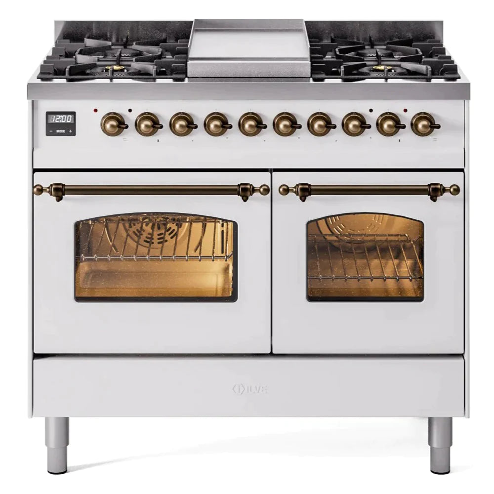 ILVE 40 Nostalgie II Series Freestanding Double Oven Dual Fuel Range - 6 Sealed Burners & Griddle - Professional Gas & Electric Range for Home Kitchen - Perfect for Baking, Roasting & Family Cooking (Model UPD40FNMP)