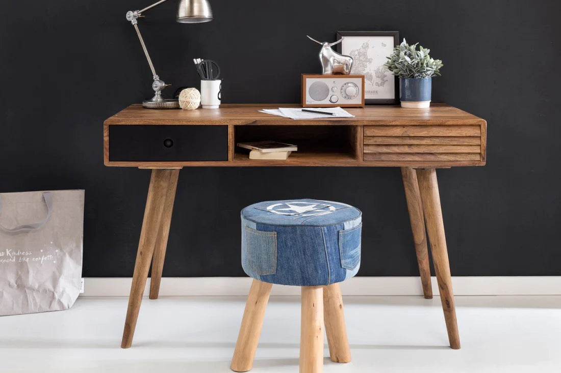 Solid Sheesham Wood Desk with 2 Drawers - 45