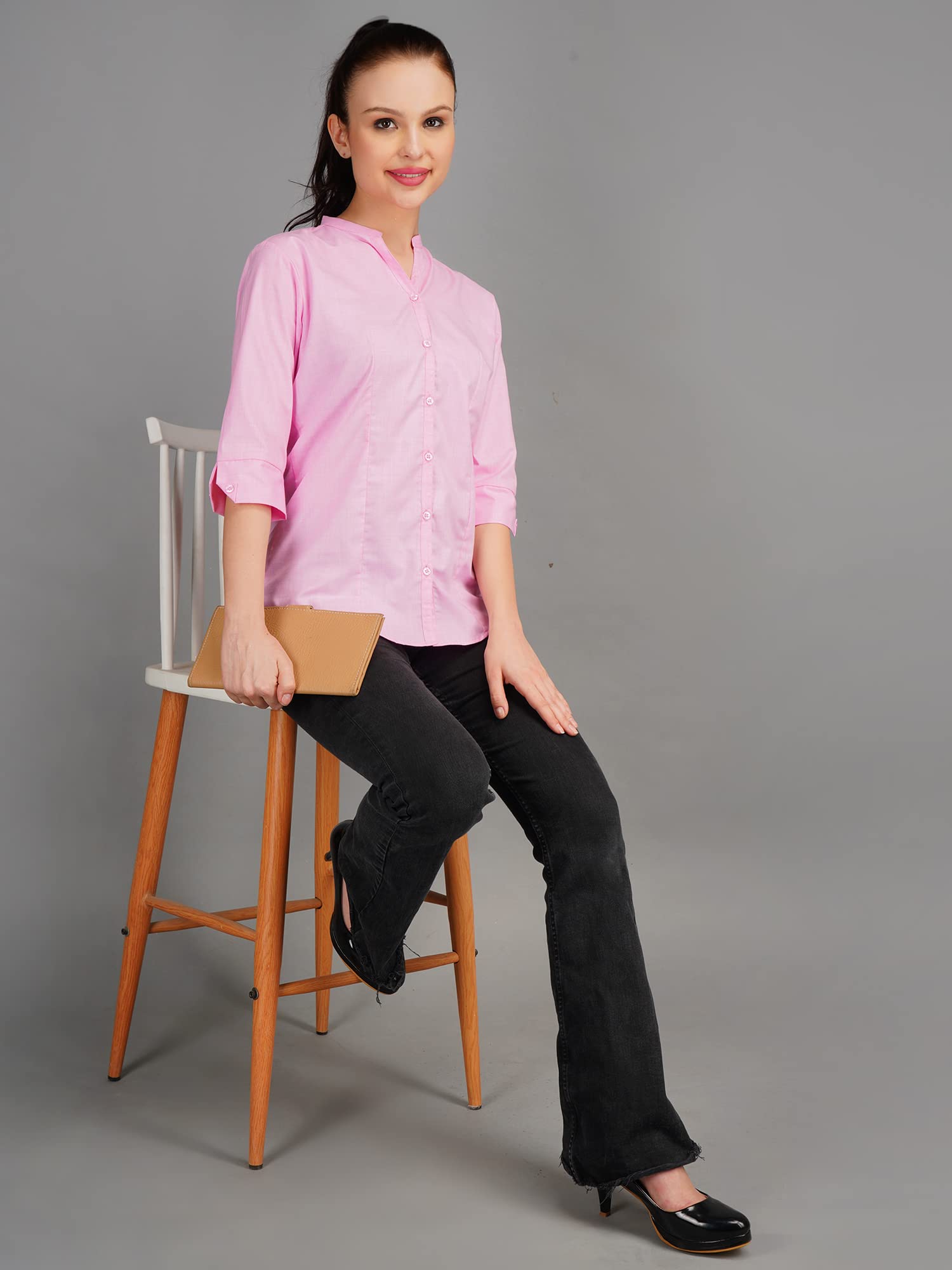 YELLOW PINE Women's Casual 3/4 Sleeve Shirt - Stylish Western Blouse for Women | Formal & Everyday Wear | Regular Fit Pink Top for Office, Dating & Outdoor Activities