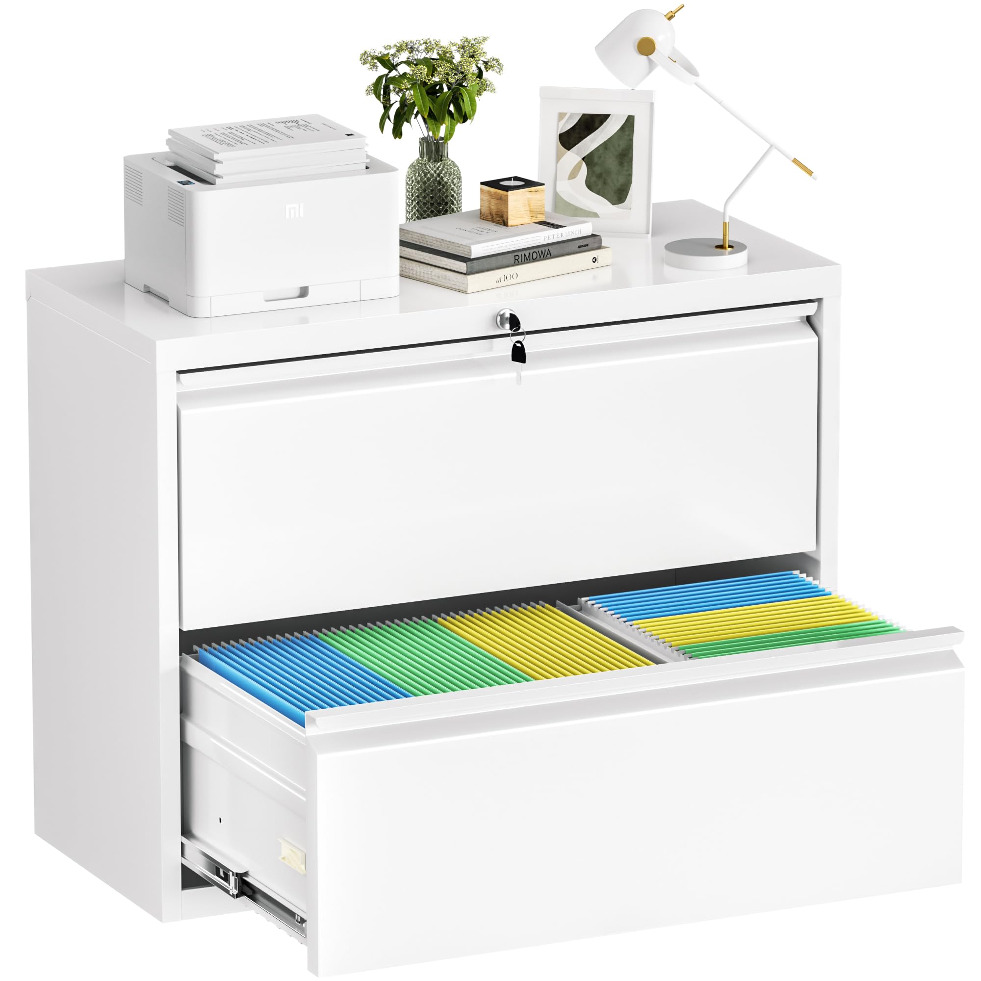 Bonusall 2-Drawer Metal Lateral File Cabinet with Lock - Letter/Legal/A4/F4 Size - Sturdy Steel Home Office Filing Cabinet for Documents & Files - Perfect for Organizing Home, Office, or Workspace