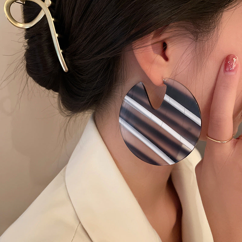 Large Checker Stripe Statement Drop Earrings HE6581 - Bold Geometric Dangle Earrings for Women, Party & Special Occasion Jewelry Gift