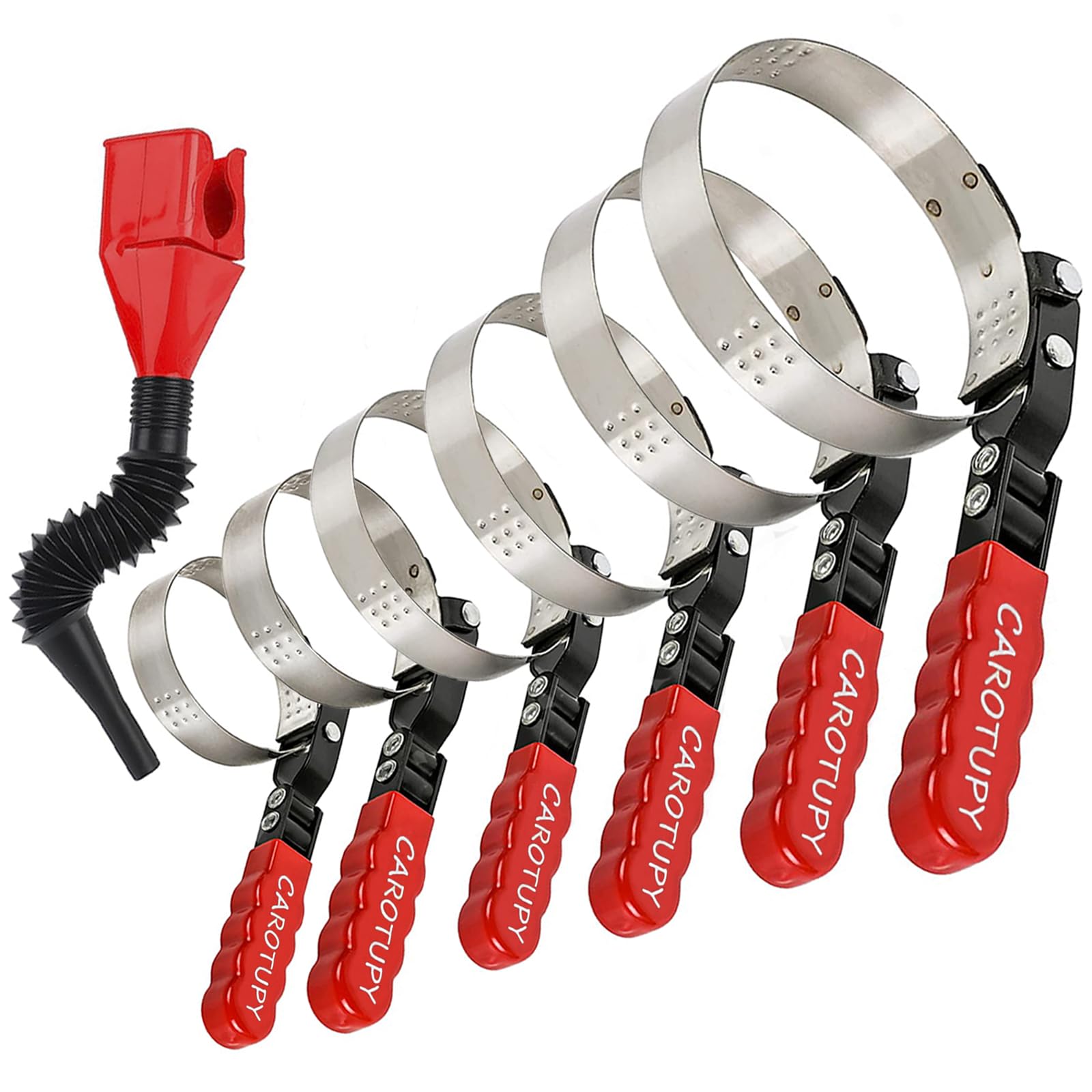 7-Piece Oil Filter Wrench Set with Small Funnel - Adjustable Oil Filter Removal Tool (2-1/16